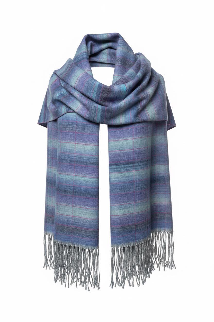 Hand-woven purplish Blue shimmering gradient Merino - Silk scarf - Luxury wool scarf, photo 2