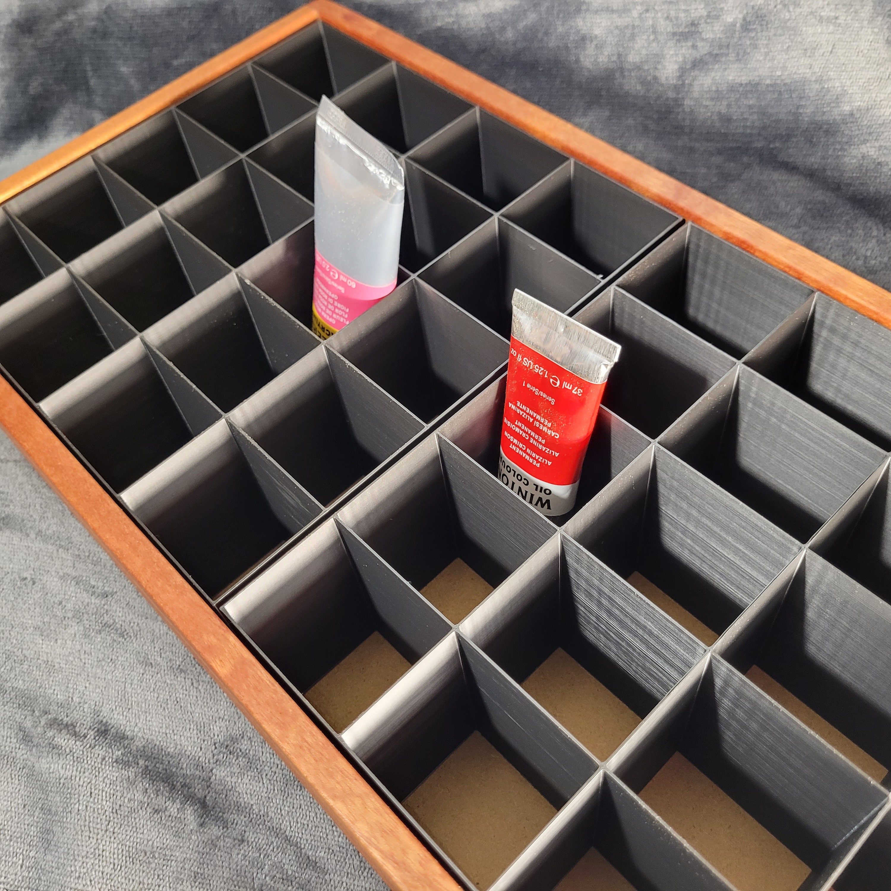 Wooden Paint Tube Organizer for Studio Desk - Double Insert - Artist Storage Box for Watercolor, Gouache and Oil Paint, Gift for Painters, photo 3