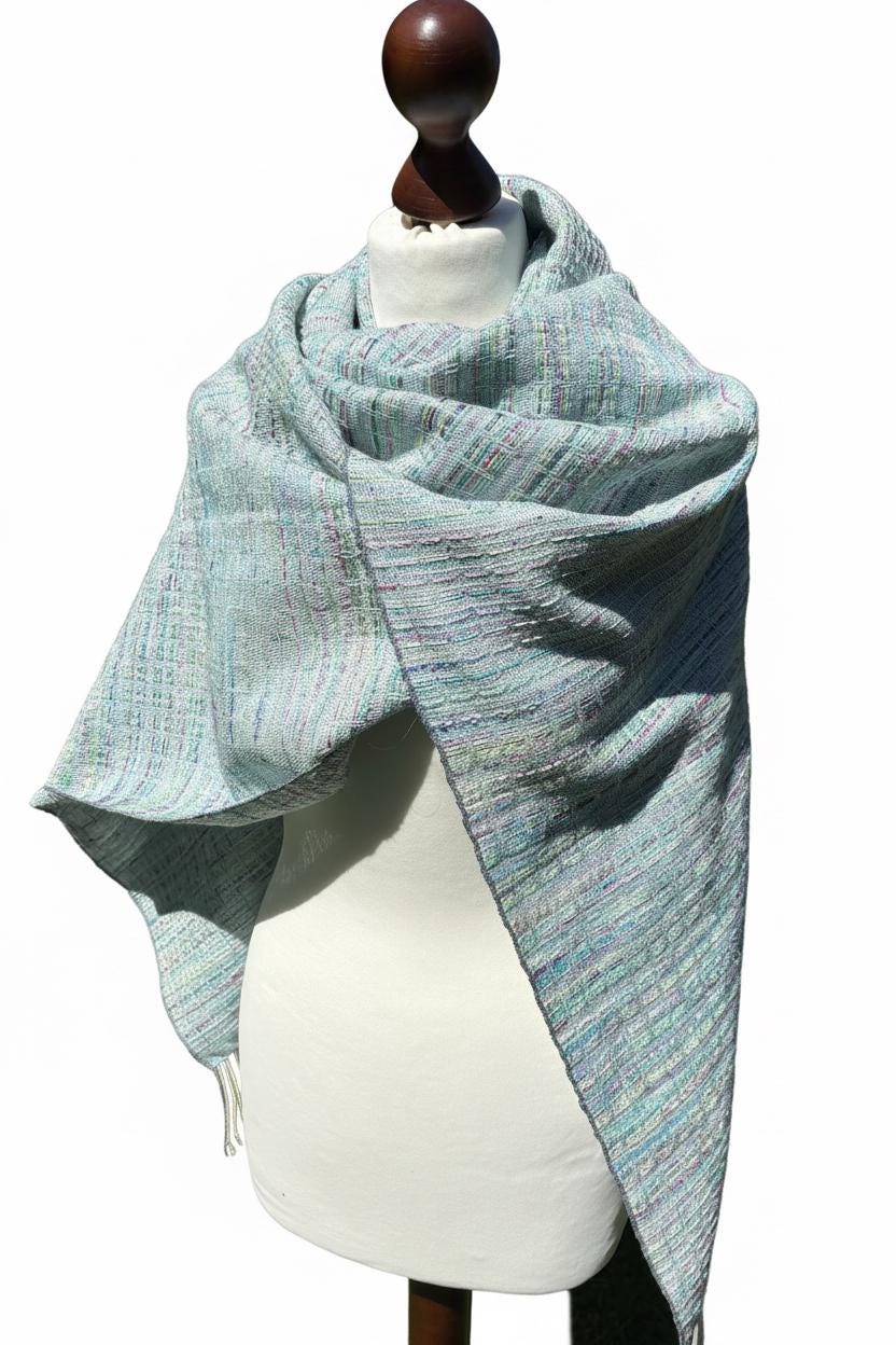 Handwoven Blue Silk Blend Scarf: Artisan Luxury gift, Custom Monogram Available