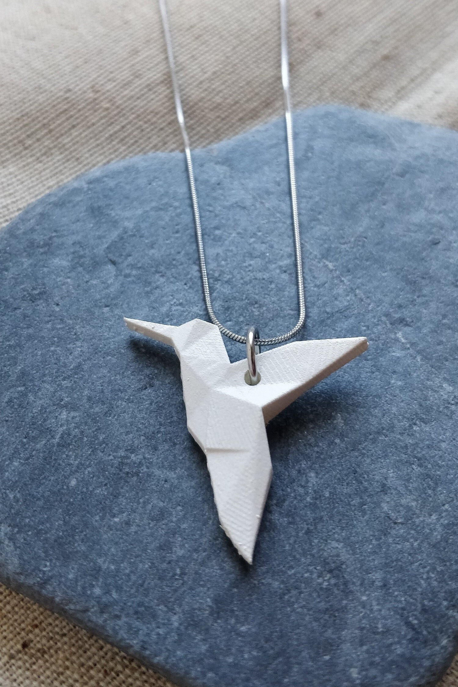 Origami Hummingbird Necklace: Geometric Resin Bird Pendant, photo 2