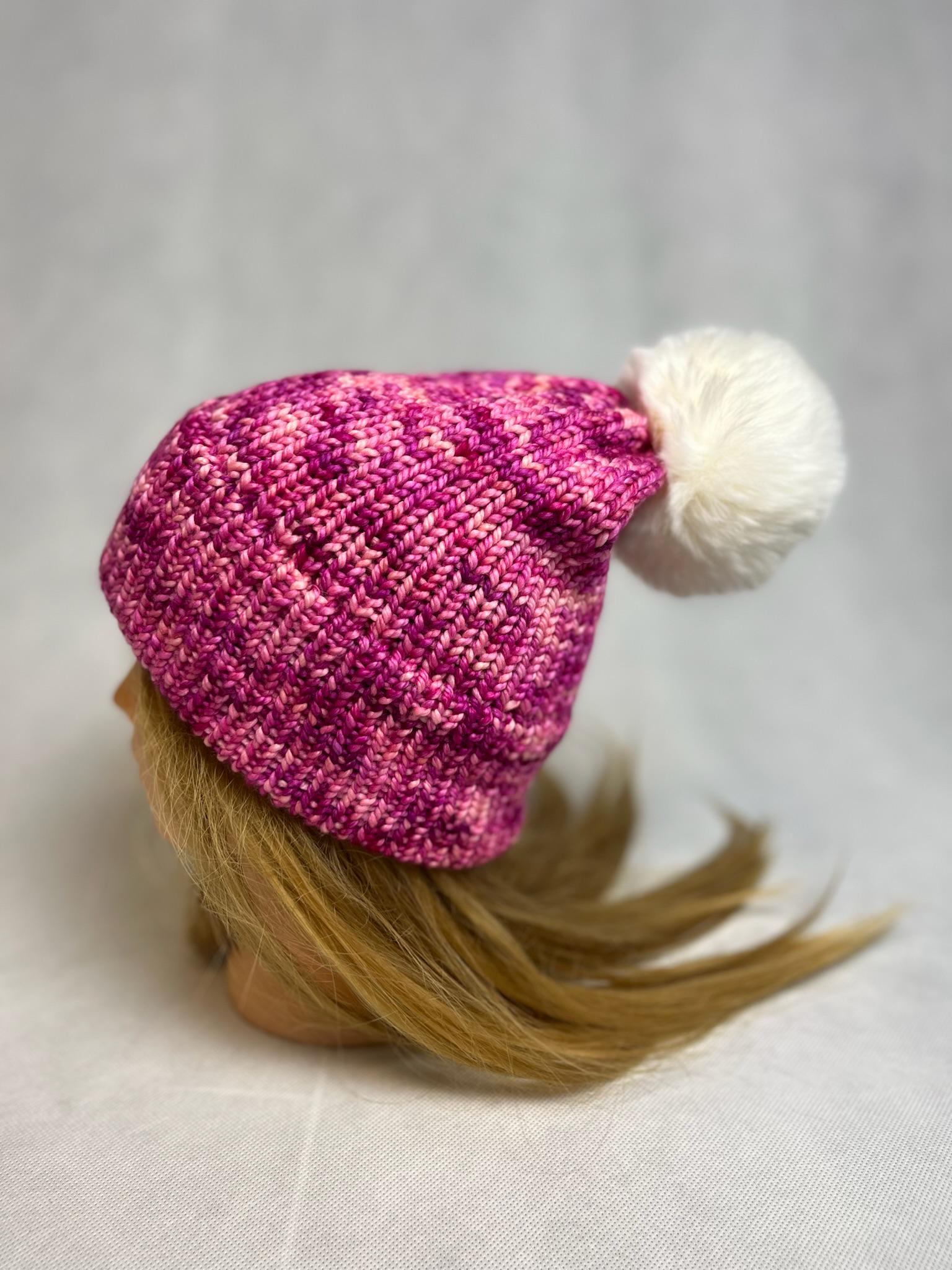Hand-Knitted Chunky Merino Wool Beanie - Pink Winter Hat, Personalized Earwarmer, photo 3