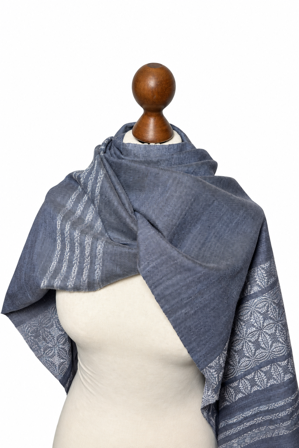 Woven Slate Grey Mulberry Silk Scarf | Bluish Gray Lily Pattern Shawl, photo 2