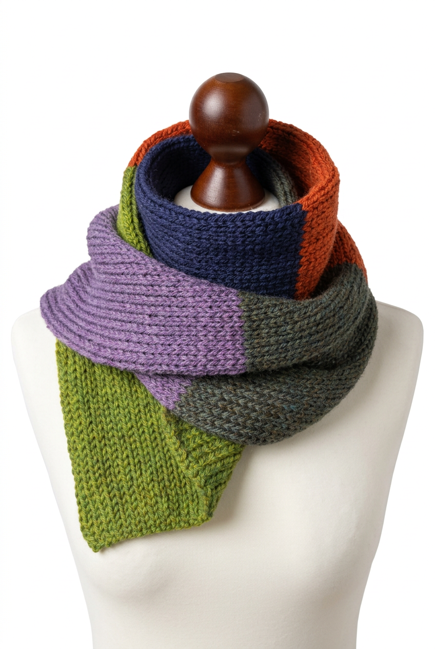 Handmade Merino Wool & Alpaca Scarf – Colorful Hand-Knitted Statement Scarf, photo 2