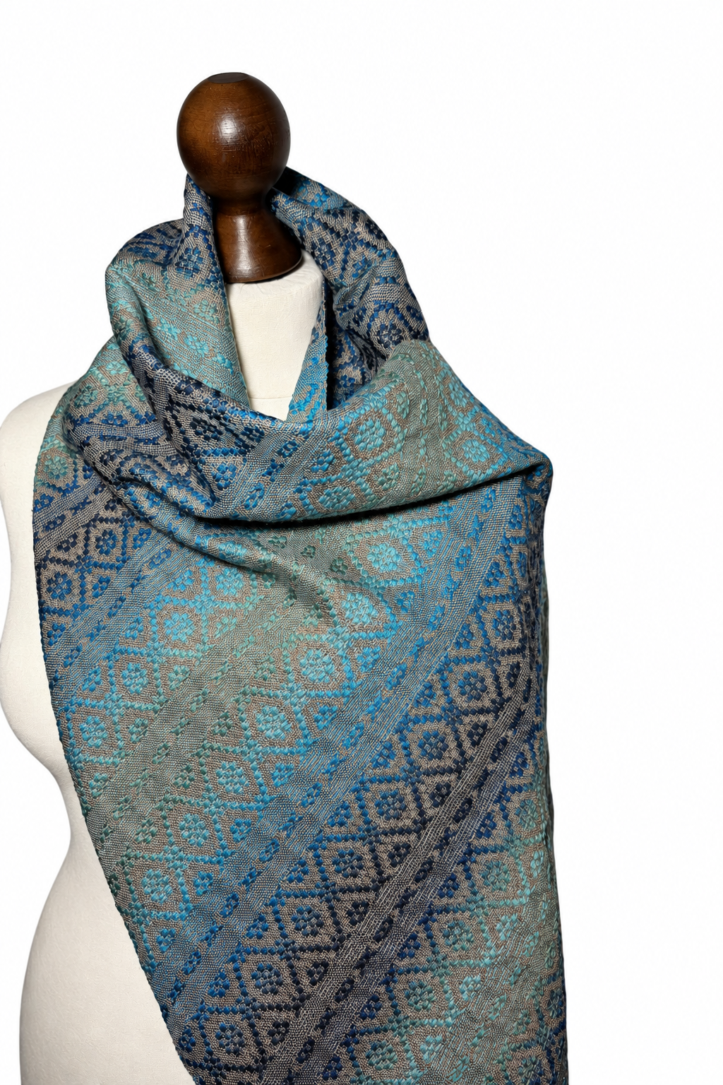 Hand-Dyed Merino Silk Shawl: Turquoise Brown Warm Wrap, giftable, photo 3