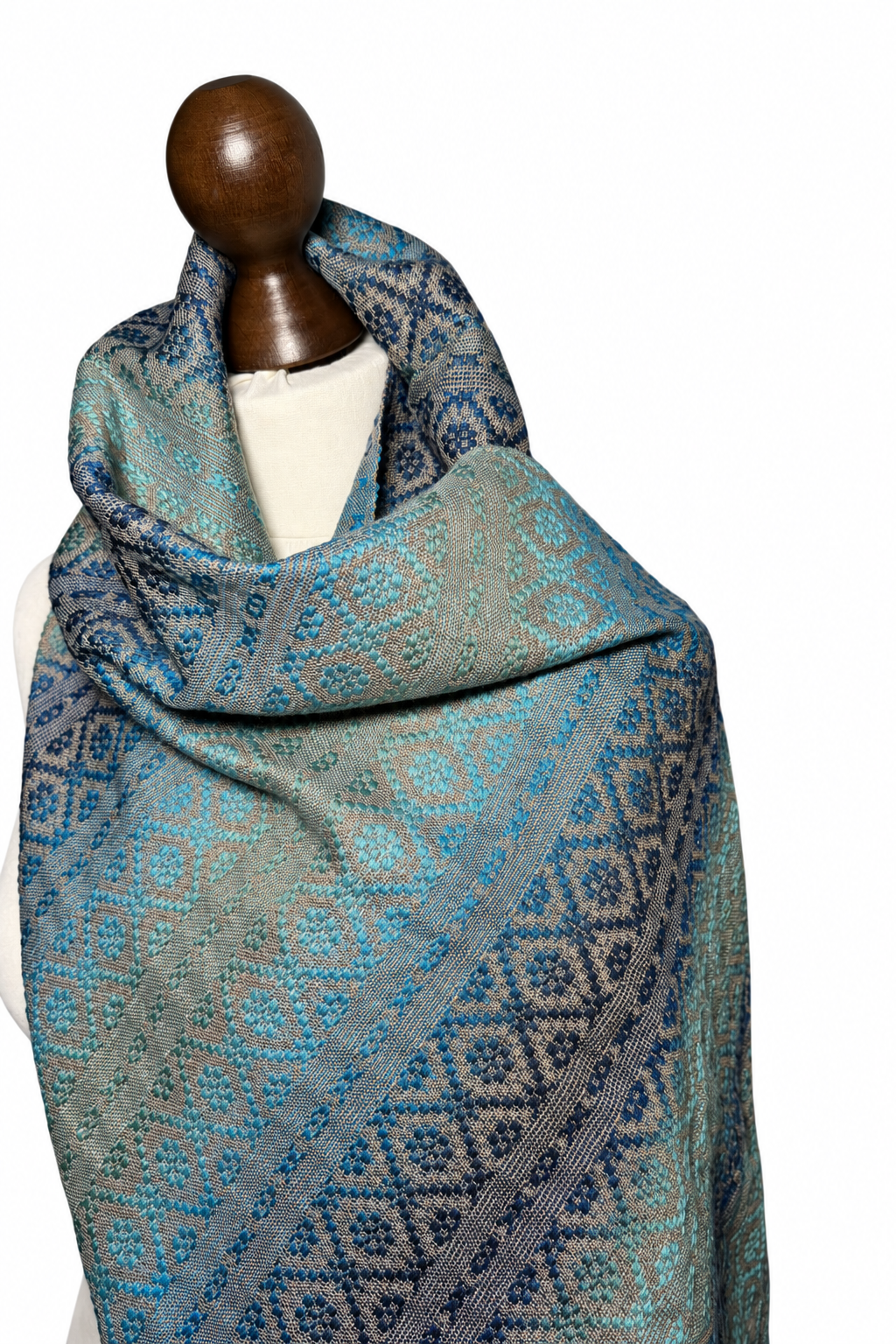 Hand-Dyed Merino Silk Shawl: Turquoise Brown Warm Wrap, giftable