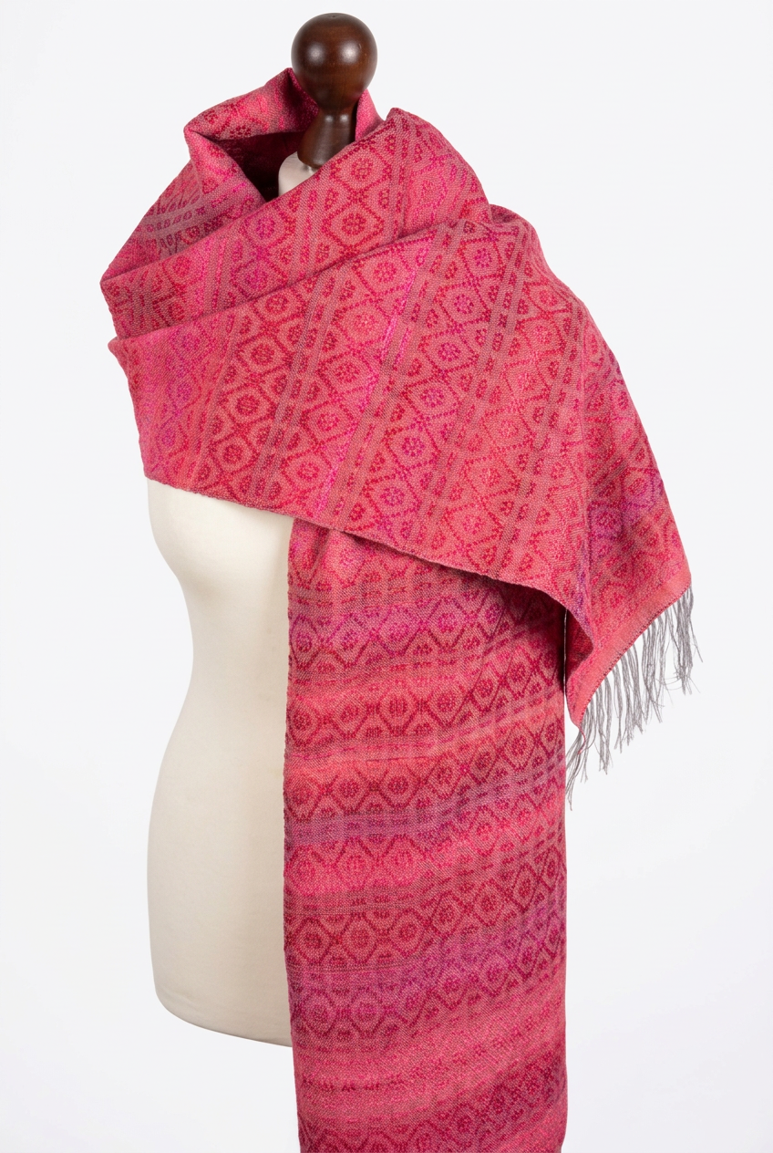 Hand-woven Raspberry gradient Merino Cashmere Rose fiber Silk Shawl