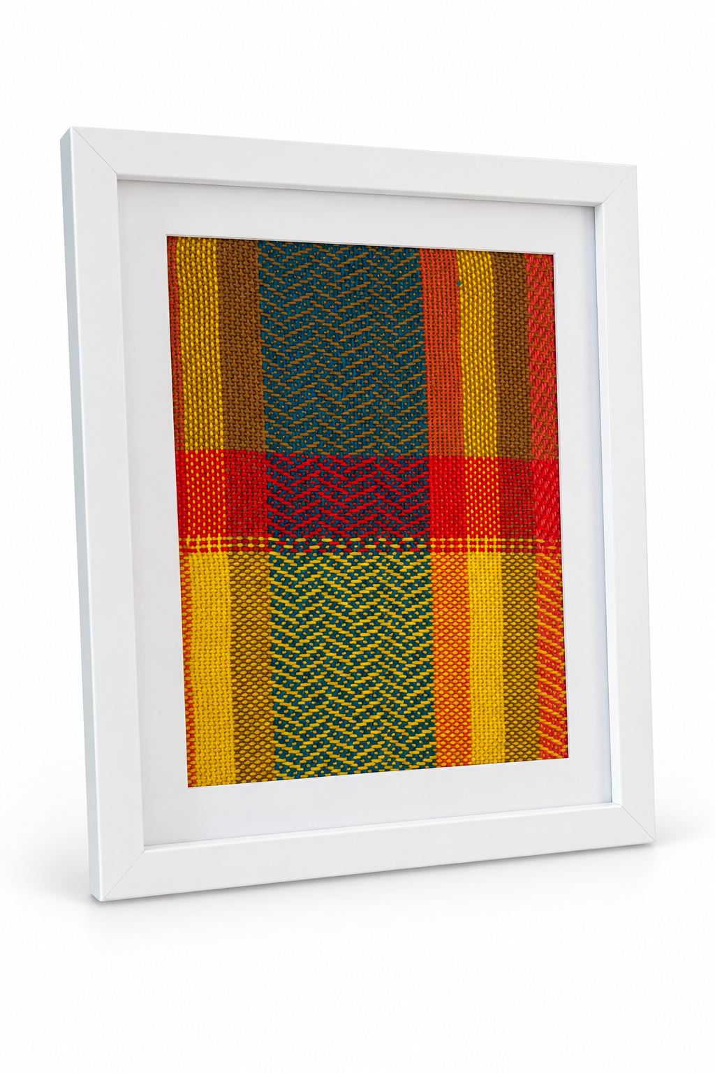 Handwoven Textile Wall Art – Mustard, Blue, Brown and Red Cotton 28x33 cm, photo 2