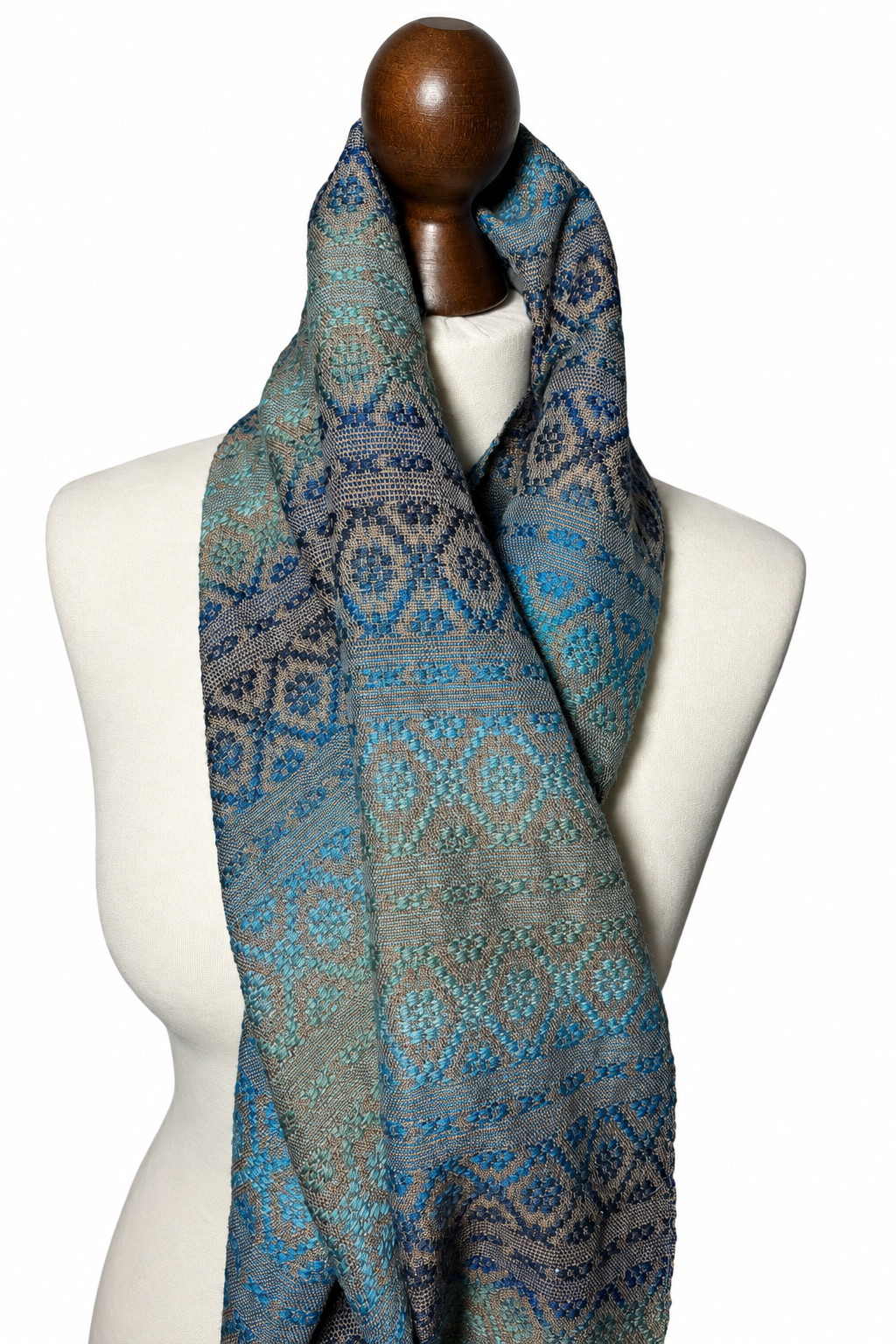 Hand-Dyed Merino Silk Shawl: Turquoise Brown Warm Wrap, giftable, photo 2
