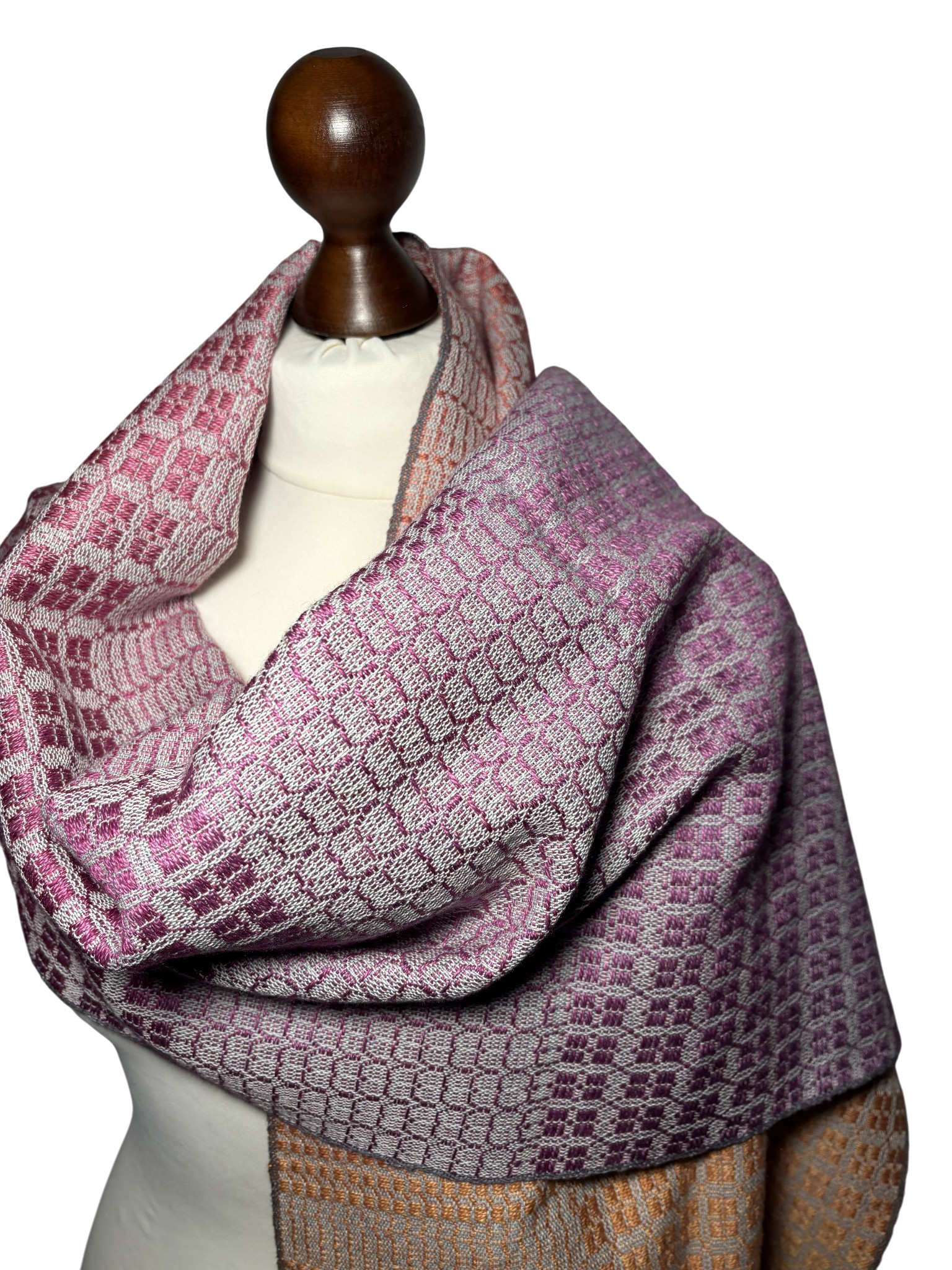 Pink Purple Wool Silk Winter Scarf – Handwoven Textured Wrap, Monogram Customizable