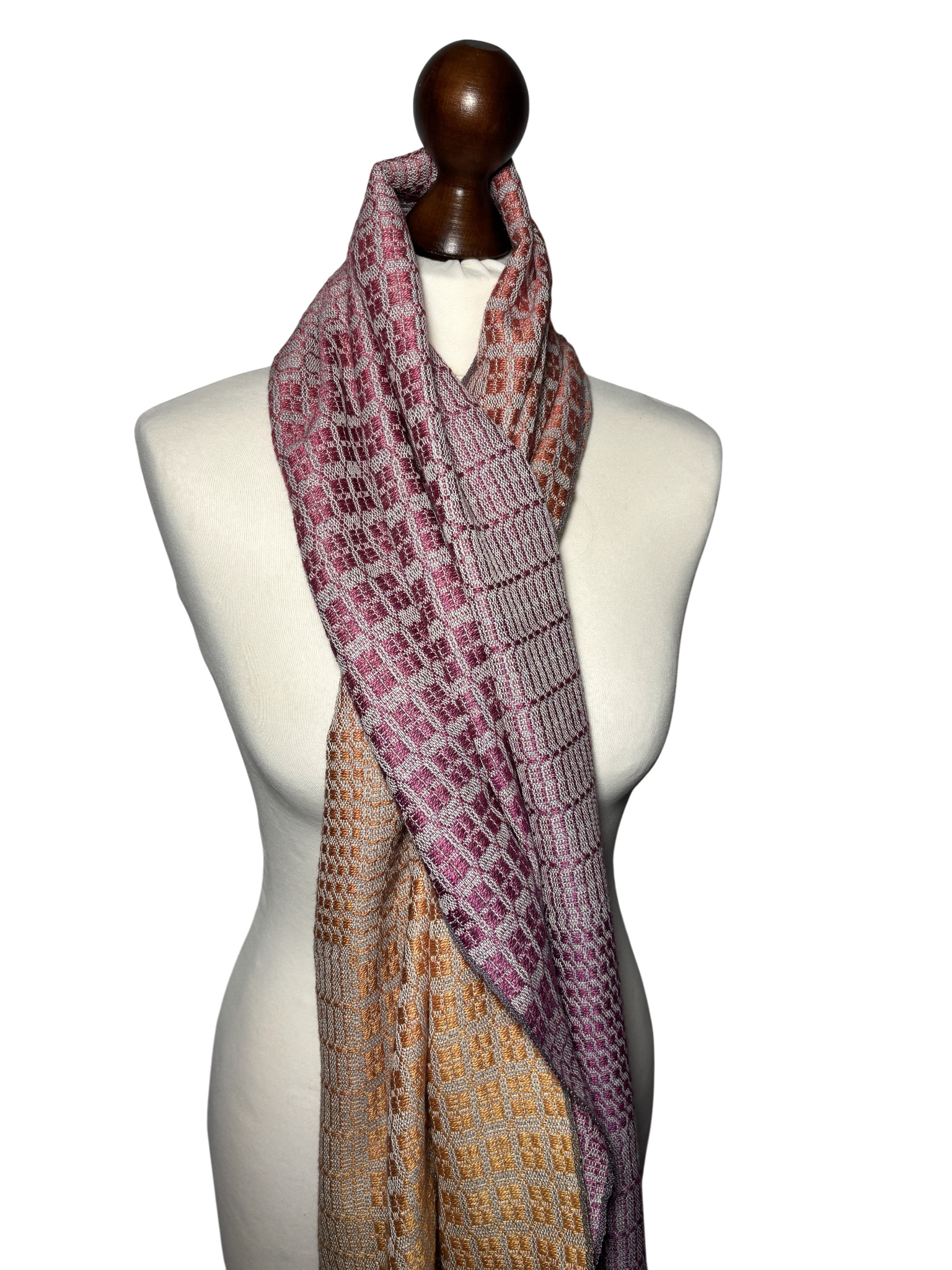Pink Purple Wool Silk Winter Scarf – Handwoven Textured Wrap, Monogram Customizable, photo 2