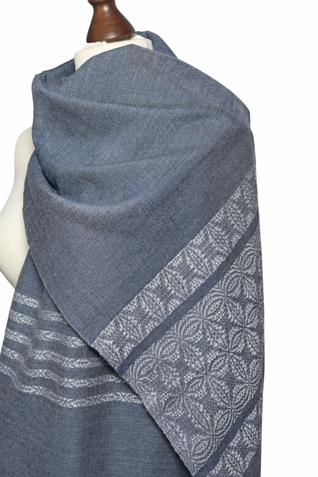 Woven Slate Grey Mulberry Silk Scarf | Bluish Gray Lily Pattern Shawl, photo 3