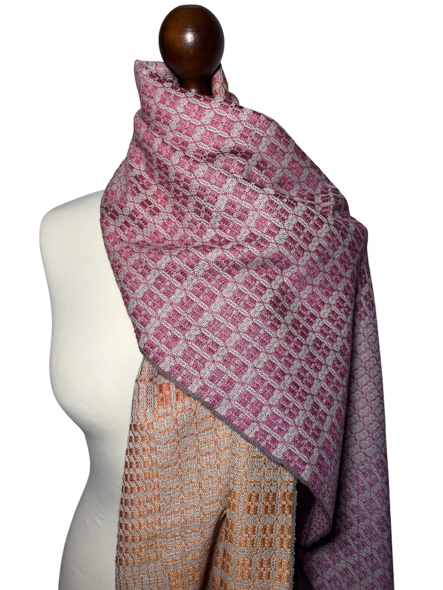 Pink Purple Wool Silk Winter Scarf – Handwoven Textured Wrap, Monogram Customizable, photo 3