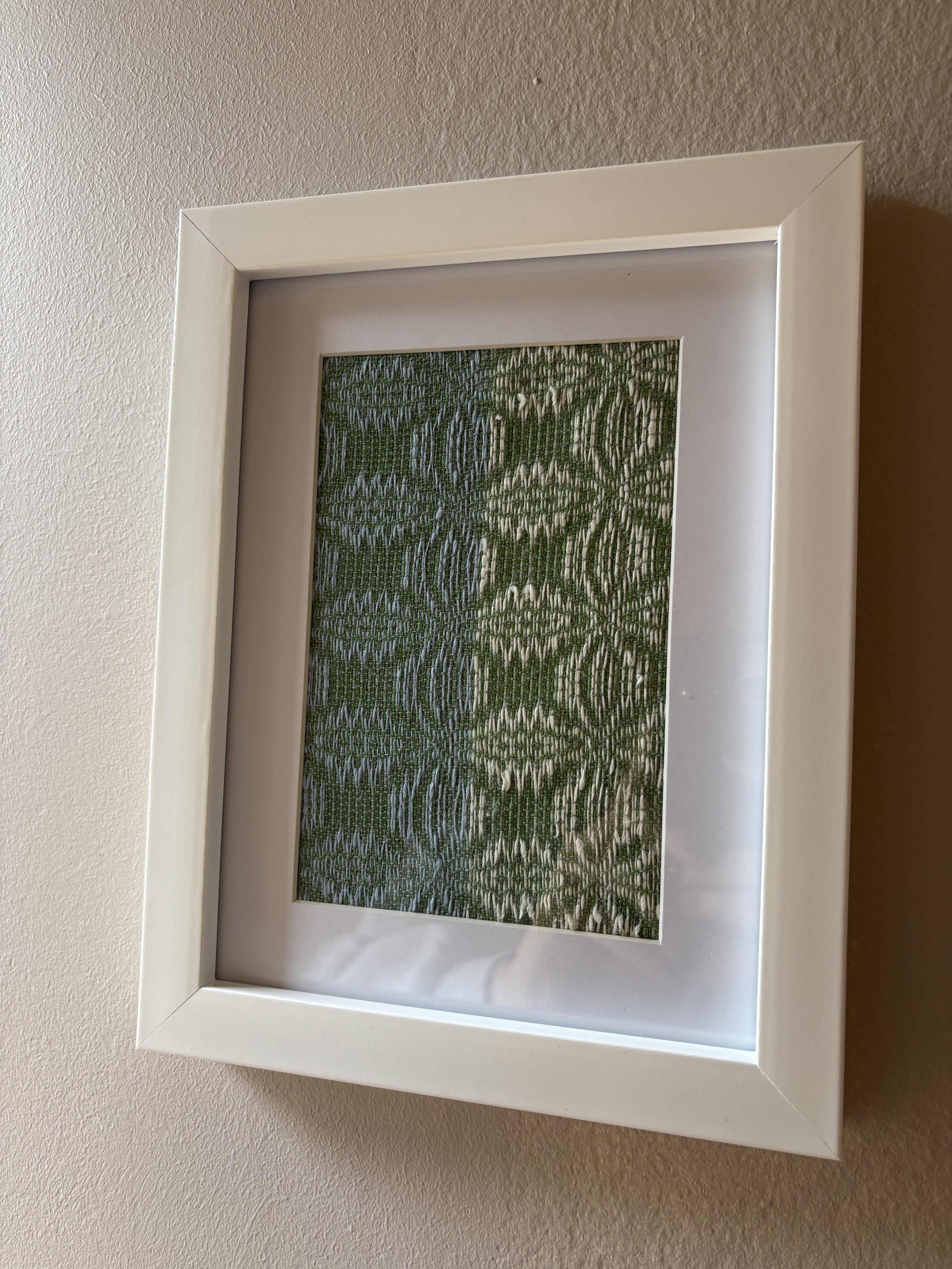 Handwoven Lily Wall Art – Green, Blue & White Textile Art