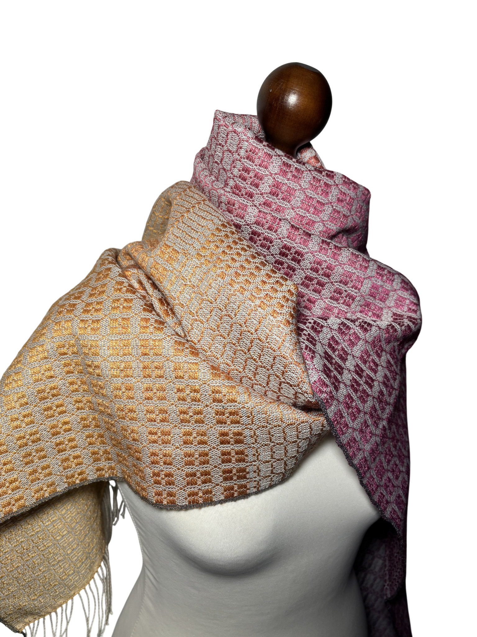Pink Purple Wool Silk Winter Scarf – Handwoven Textured Wrap, Monogram Customizable, photo 4