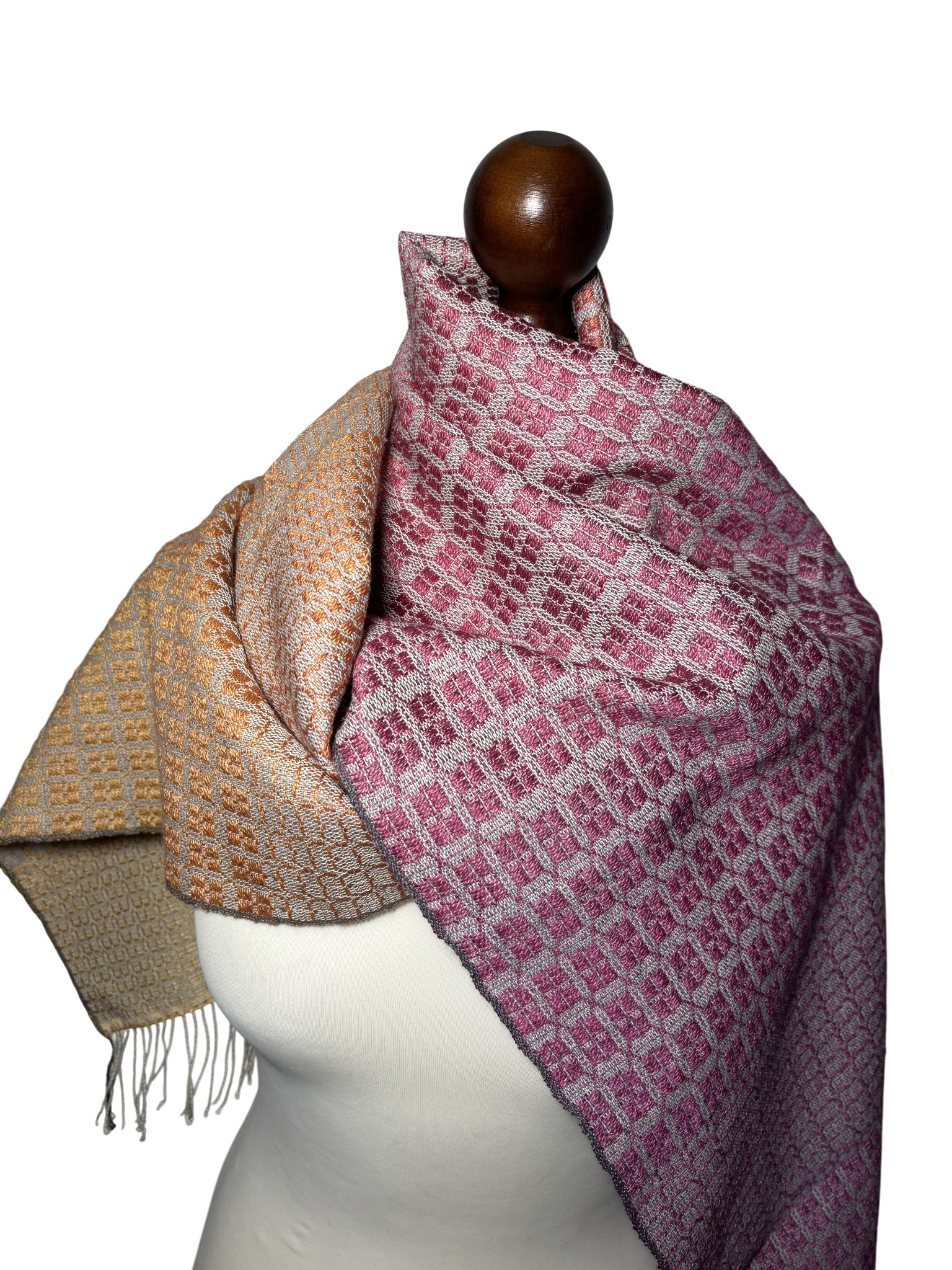 Pink Purple Wool Silk Winter Scarf – Handwoven Textured Wrap, Monogram Customizable, photo 5
