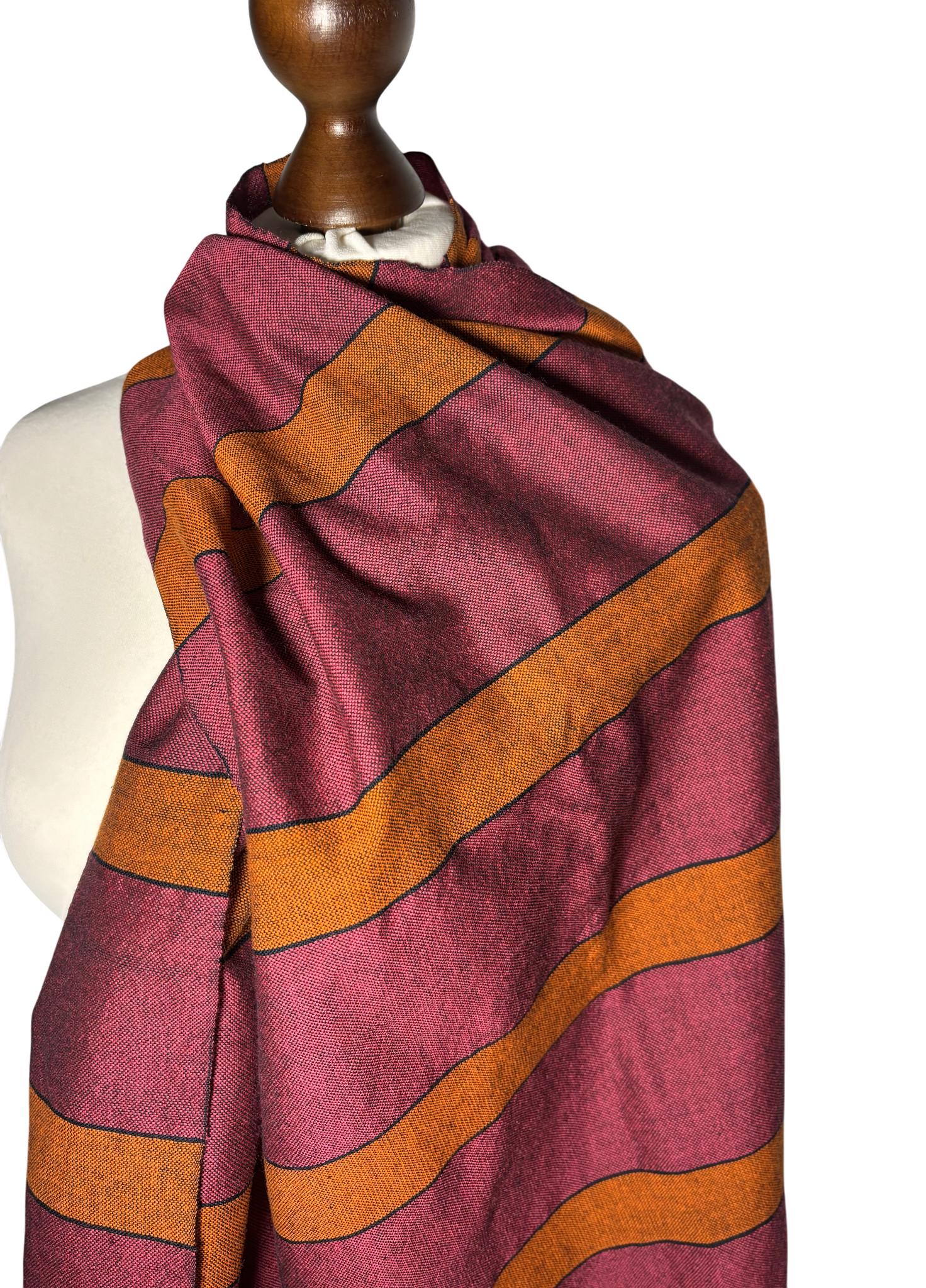 Handwoven Merino Wool Scarf: Pink Orange Striped Shawl, giftable wrap, Personalied Scarf