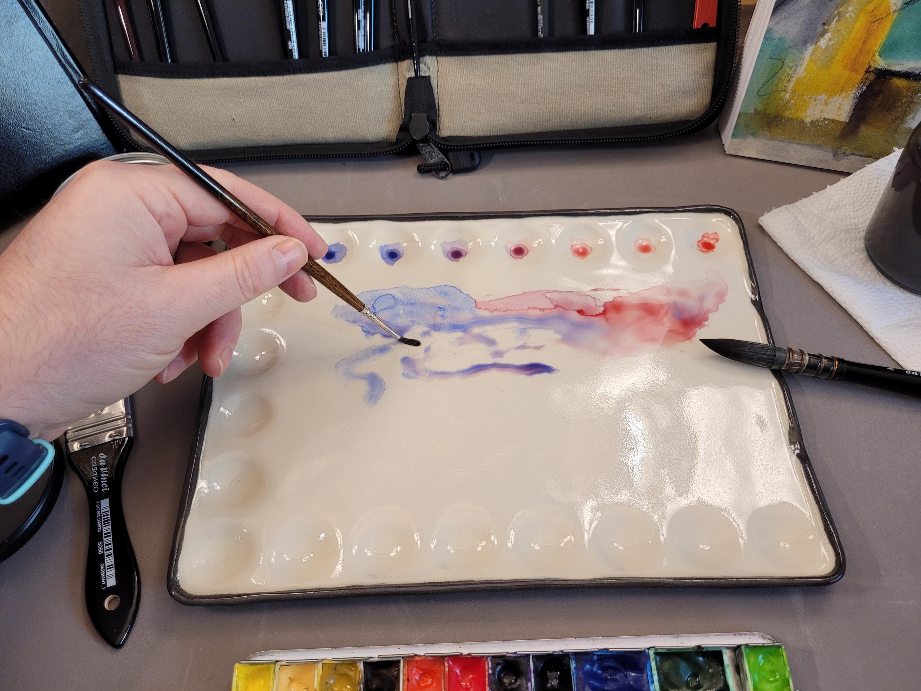 Handmade Ceramic Watercolor Palette – Minimalist Studio Mixing Tray, photo 3