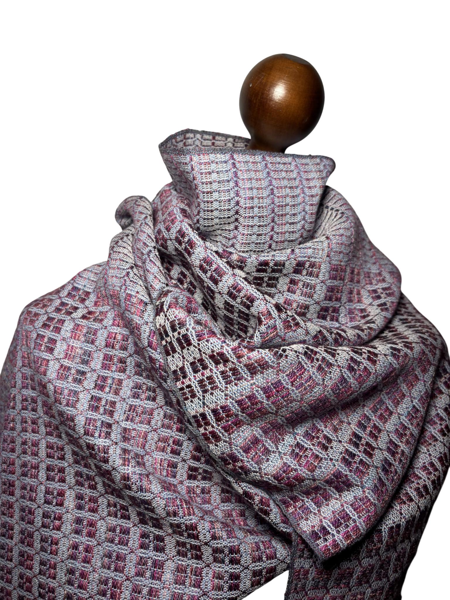 Woven Purple Wool Scarf: Checkered Shawl Blanket Wrap, Personalized with Monogram, photo 6