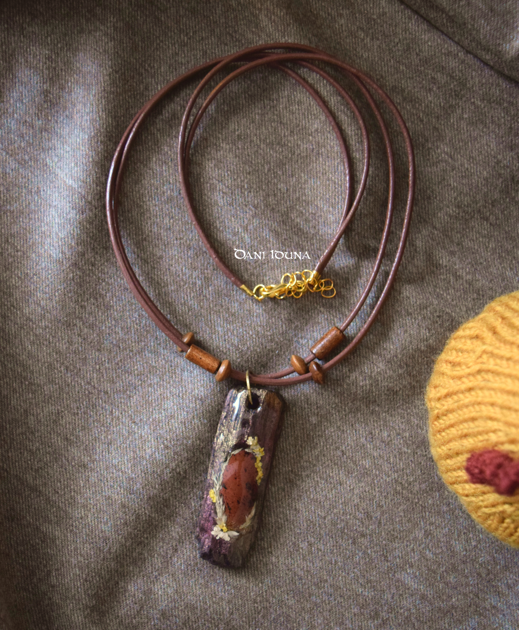 Unique Driftwood  Pendant with Mahogany Obsidian and brown Leather Necklace, photo 2