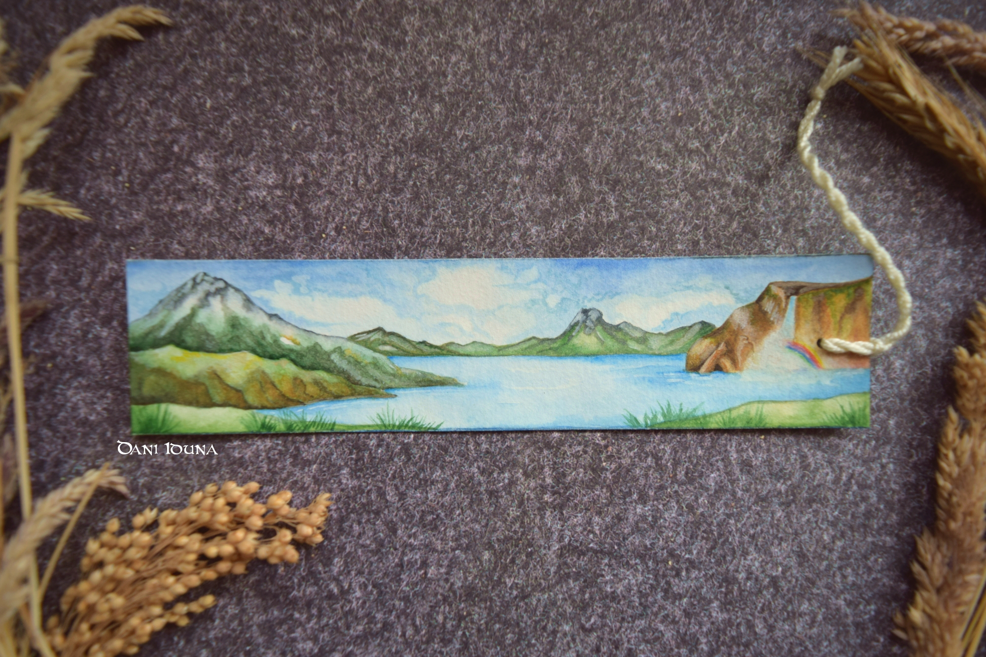 Summer Watercolor Bookmark | Hand-Painted Landscape (Mountains, Rainbow) | Gift for Book Lovers | Original Artwork