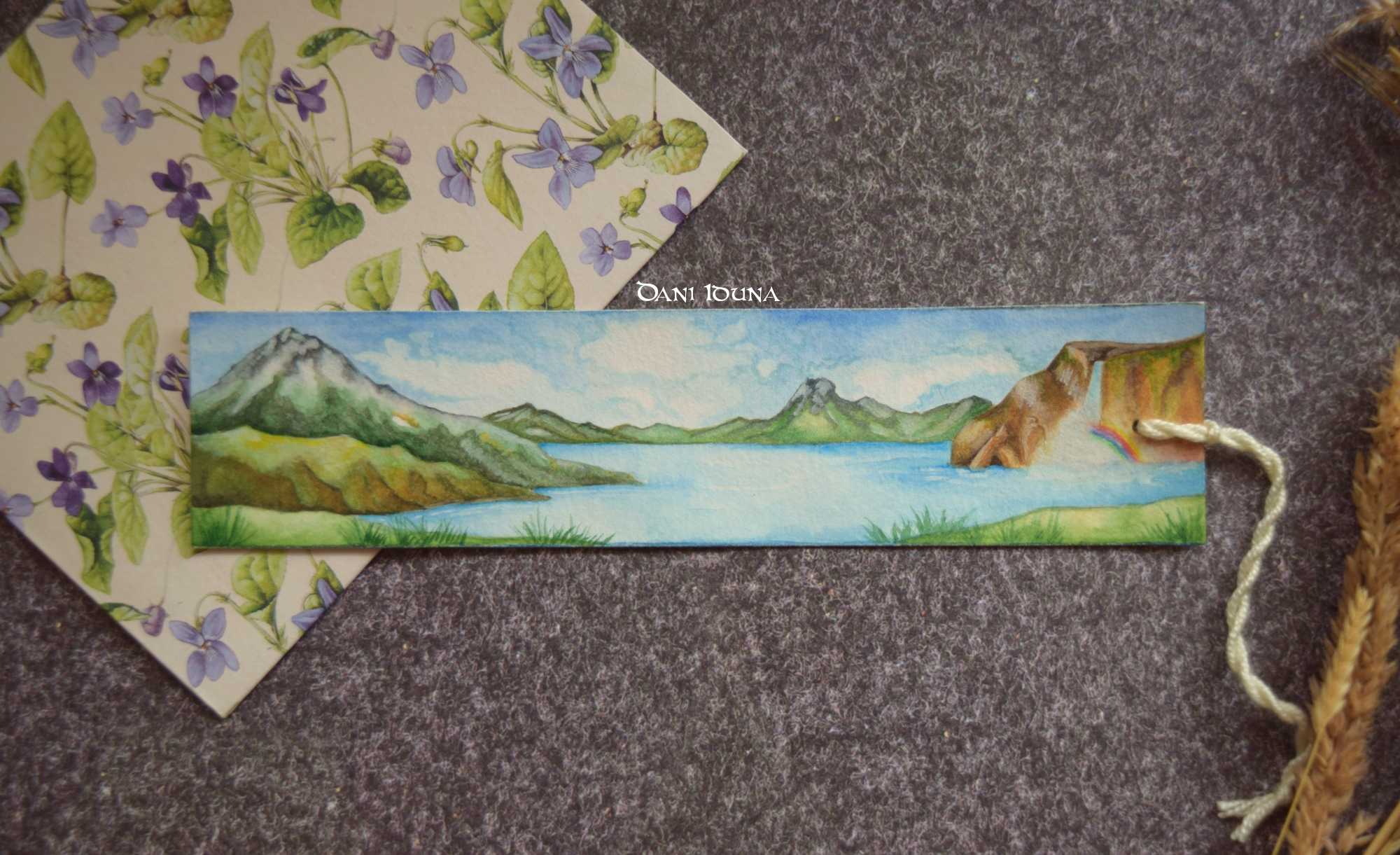 Summer Watercolor Bookmark | Hand-Painted Landscape (Mountains, Rainbow) | Gift for Book Lovers | Original Artwork, photo 4