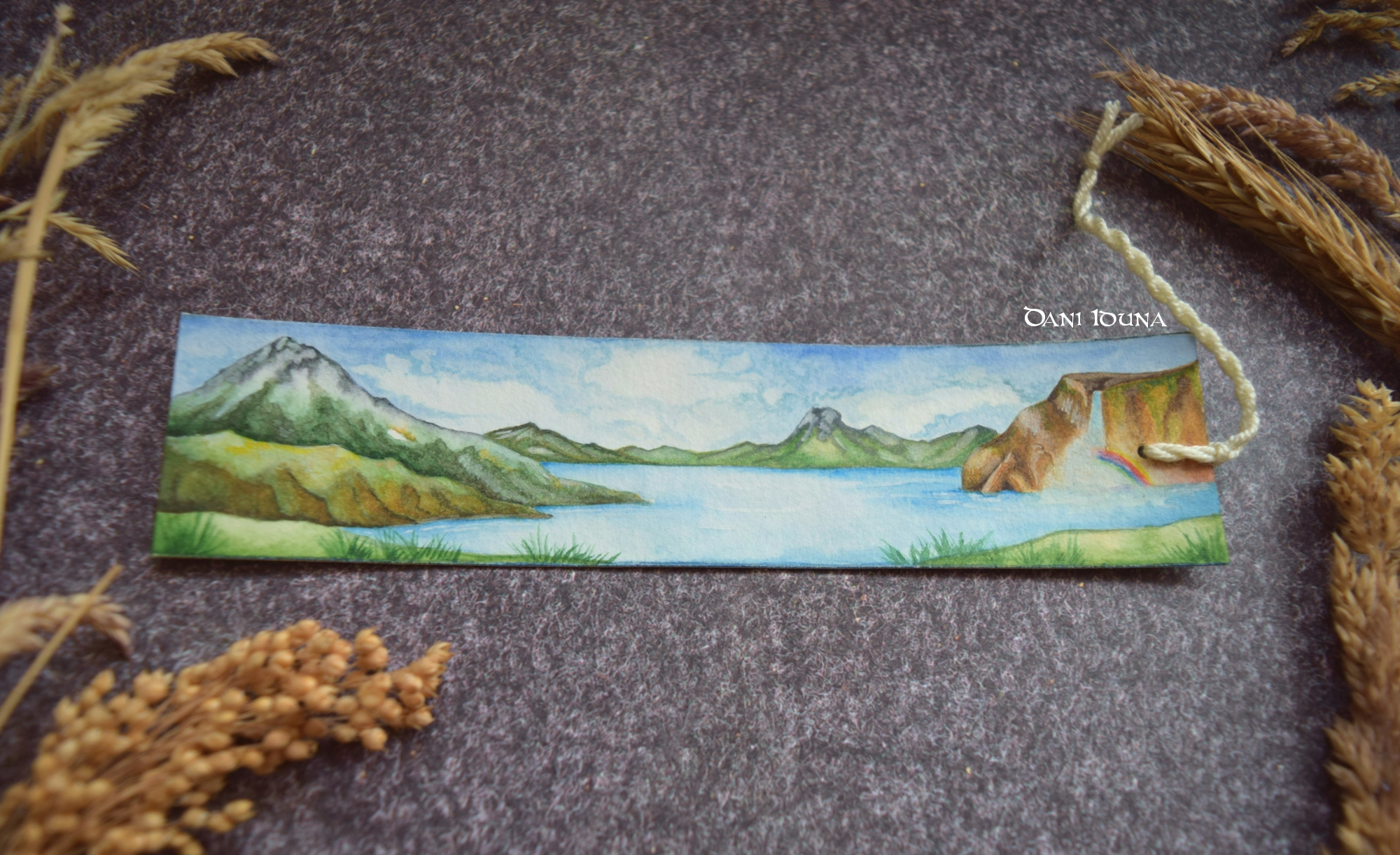 Summer Watercolor Bookmark | Hand-Painted Landscape (Mountains, Rainbow) | Gift for Book Lovers | Original Artwork, photo 2