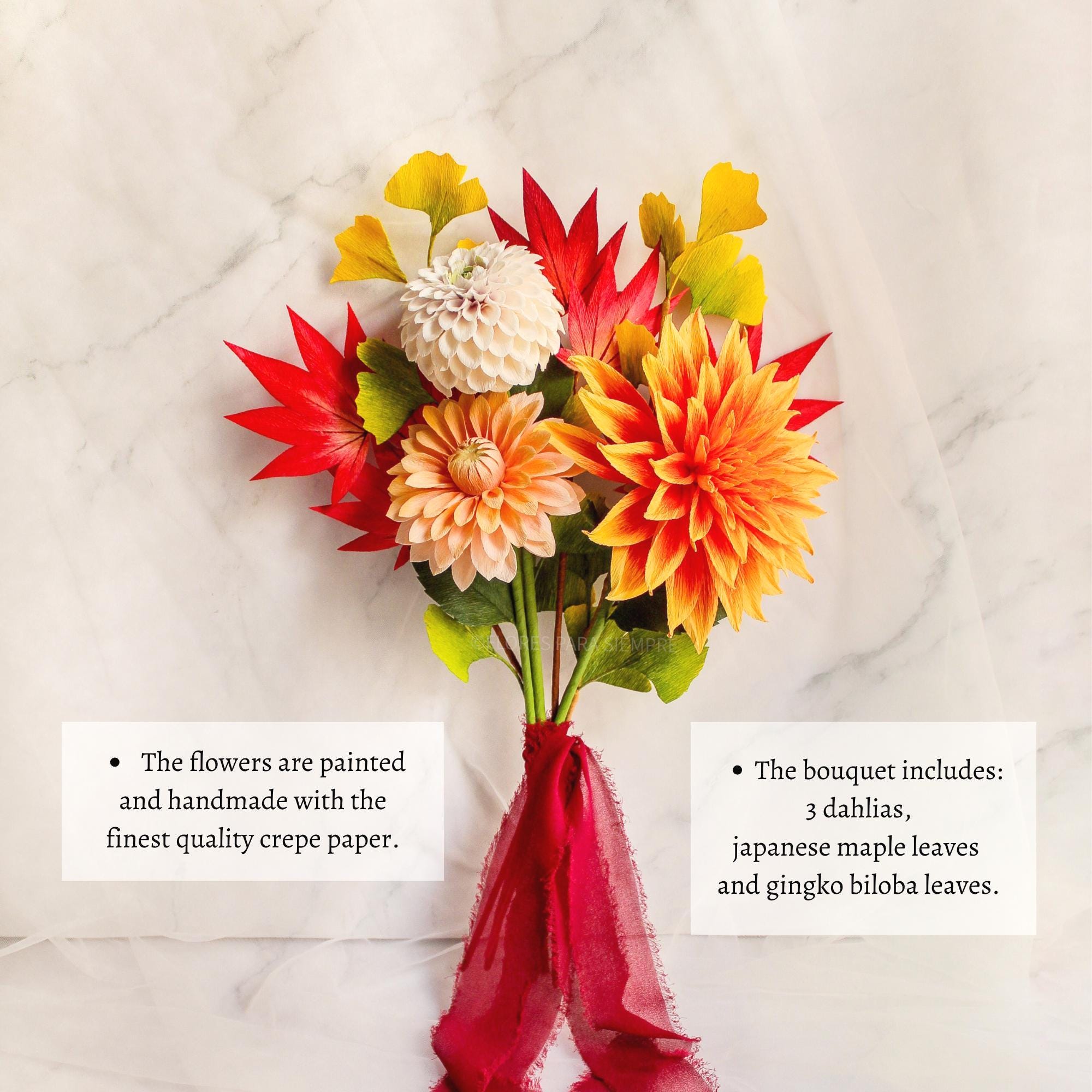 Handmade crepe paper dahlia bouquet for Autumn decor and weddings, photo 2