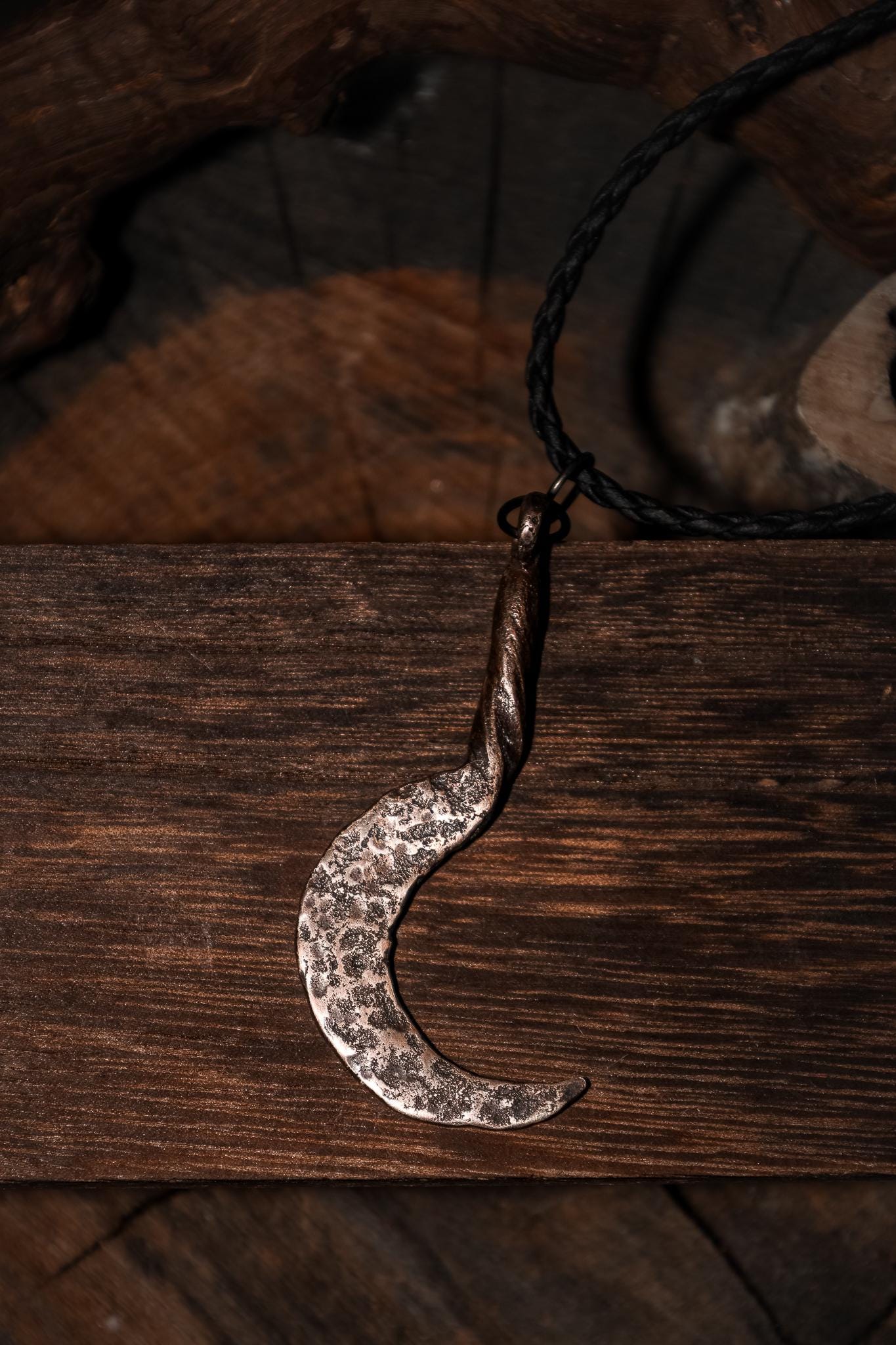 Sickle Pendant, Handmade Bronze Talisman, Dark Fantasy Artifact, photo 3
