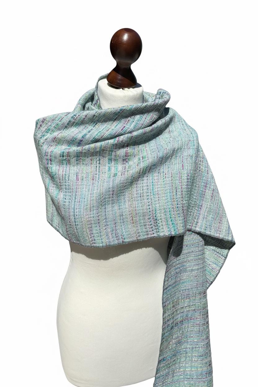 Handwoven Blue Silk Blend Scarf: Artisan Luxury gift, Custom Monogram Available, photo 3