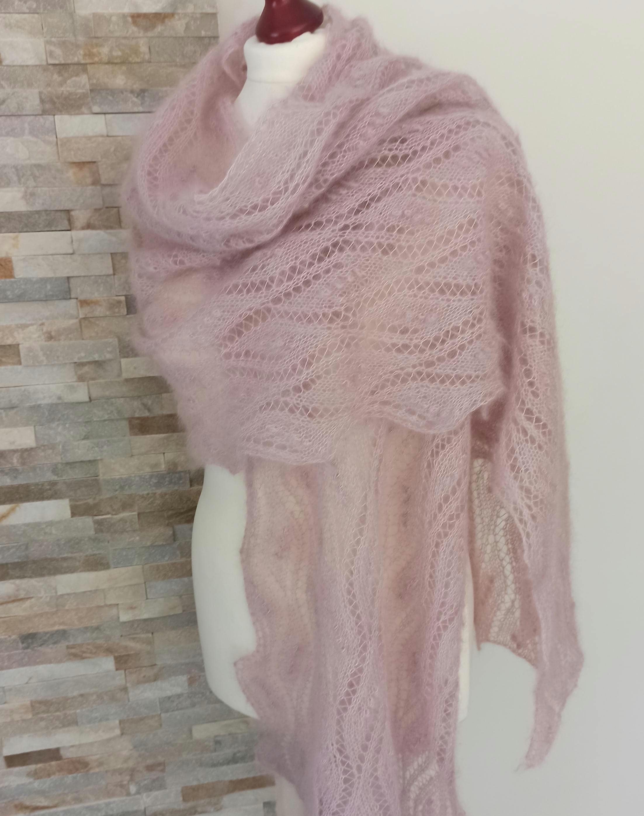 Lace Shawl, Hand knitted  silk/mohair  lace shawl, Traditional Estonian pattern, pastel lilac color shawl, photo 4