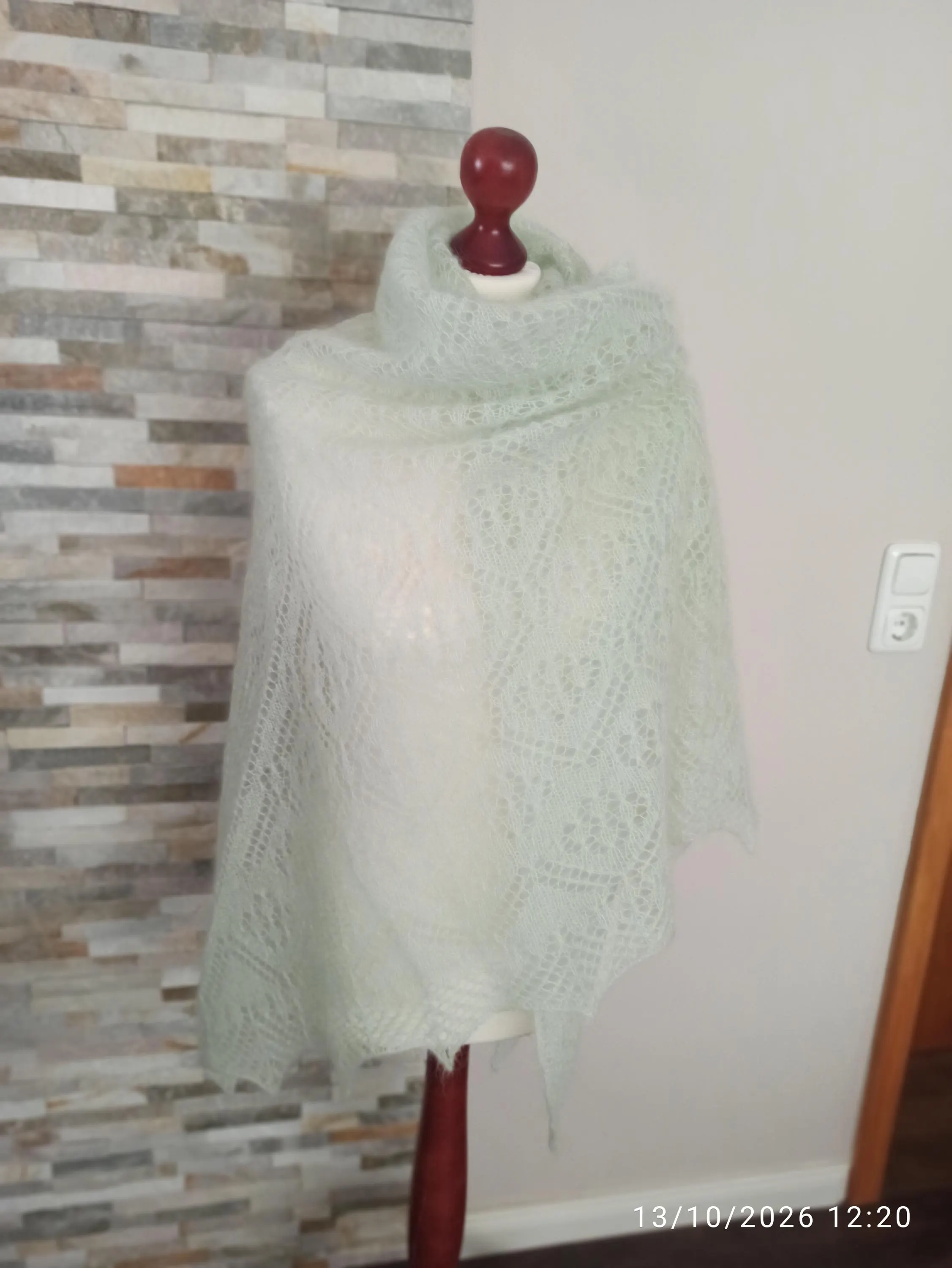Hand Knitted Lace Shawl, Mint/Pistachio Mohair/Silk Lace Shawl, photo 2