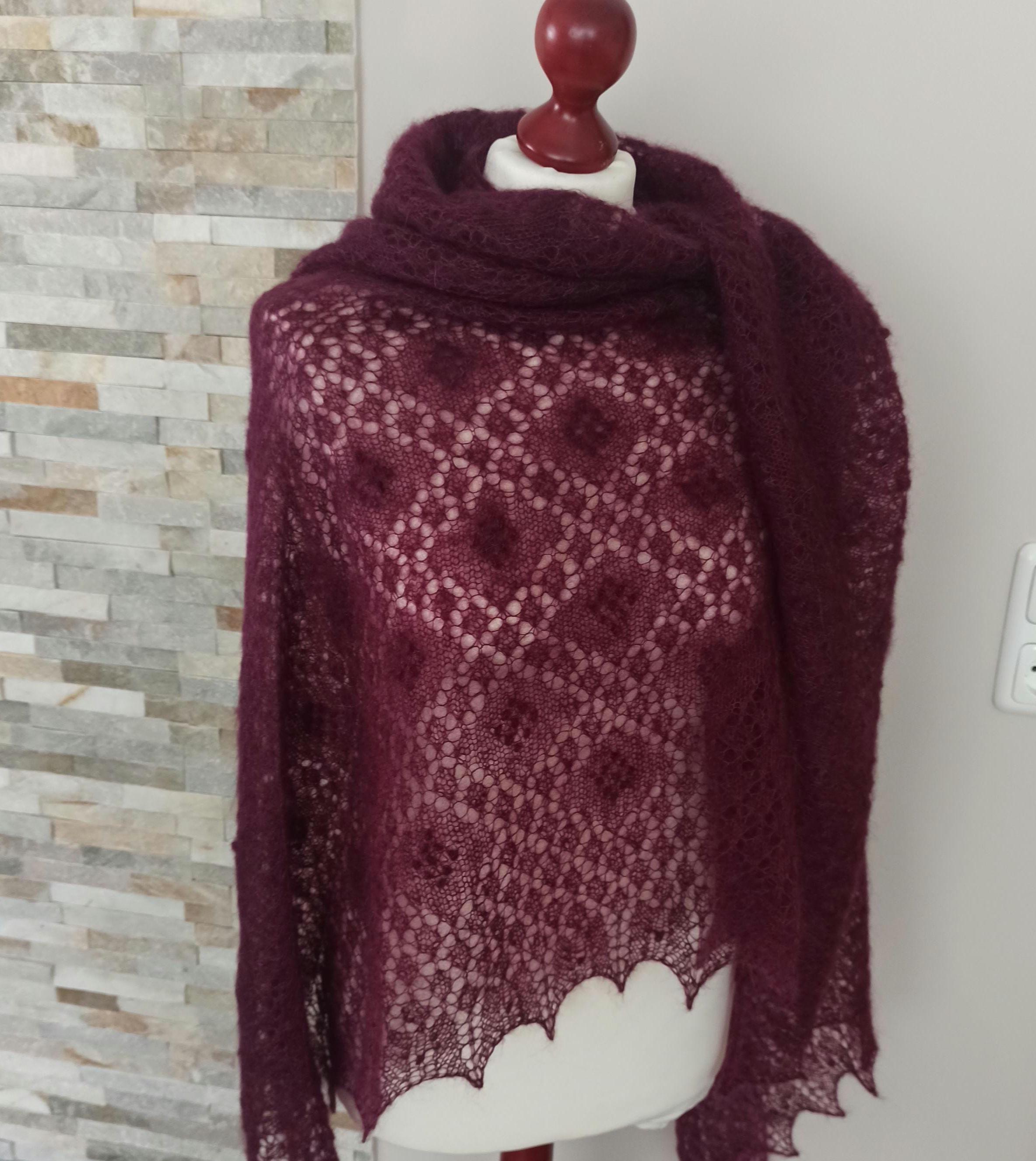 Hand knitted triangular luxurious Mohair/Silk lace shawl,  Lace pattern shawl., photo 5