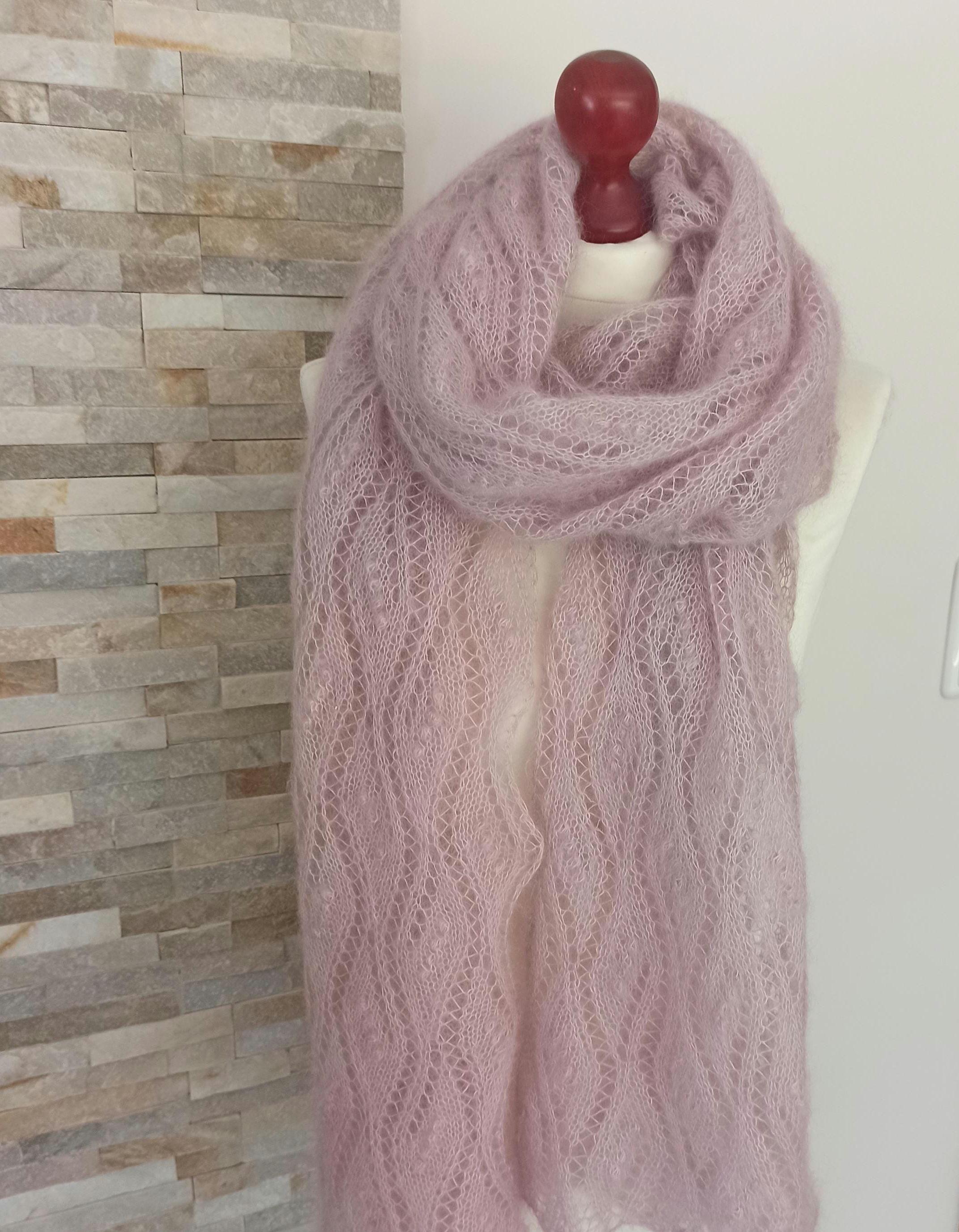 Lace Shawl, Hand knitted  silk/mohair  lace shawl, Traditional Estonian pattern, pastel lilac color shawl, photo 3