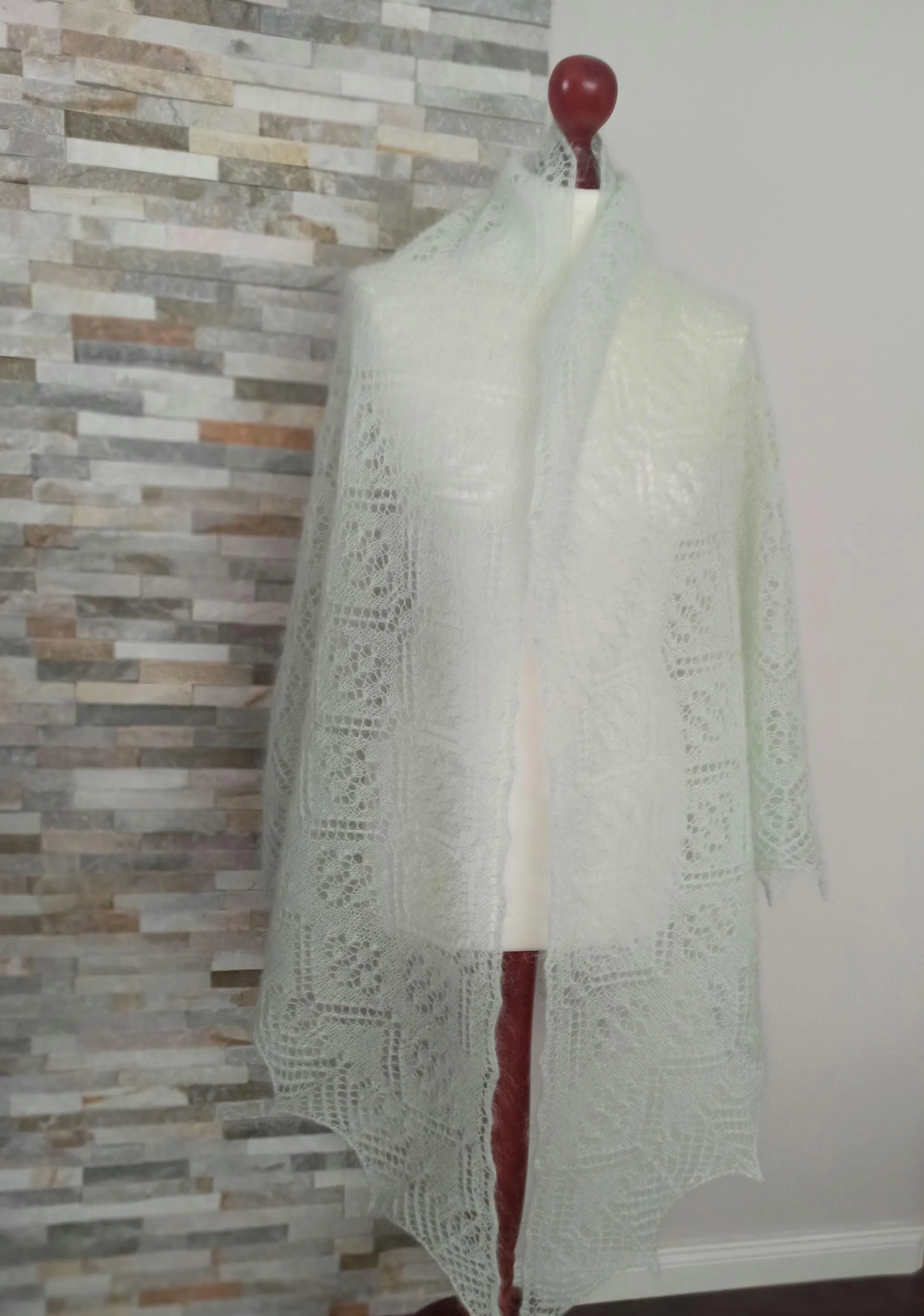 Hand Knitted Lace Shawl, Mint/Pistachio Mohair/Silk Lace Shawl, photo 6