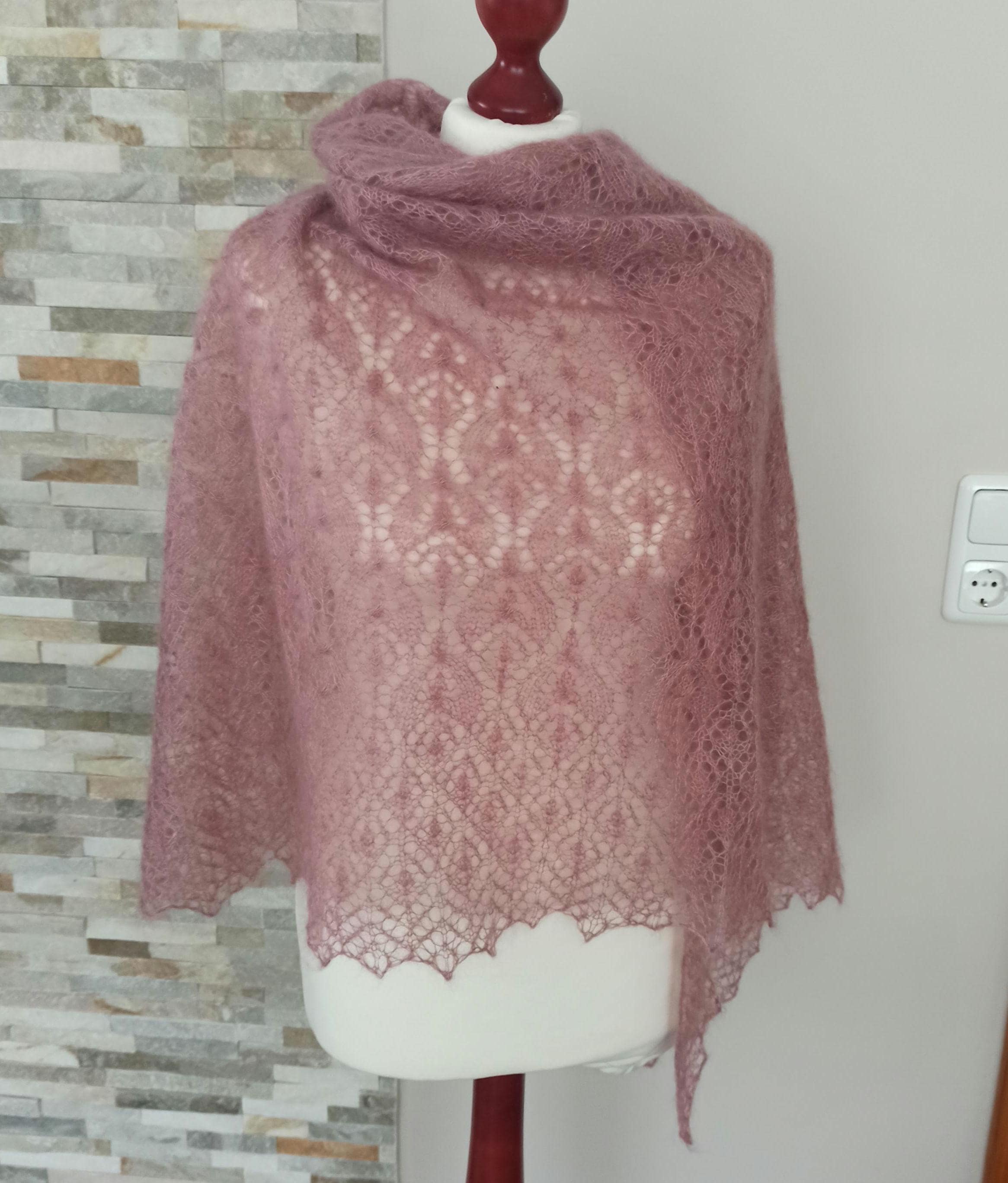 Hand Knitted Lace Shawl, Rose Mohair/Silk Lace Shawl, photo 5