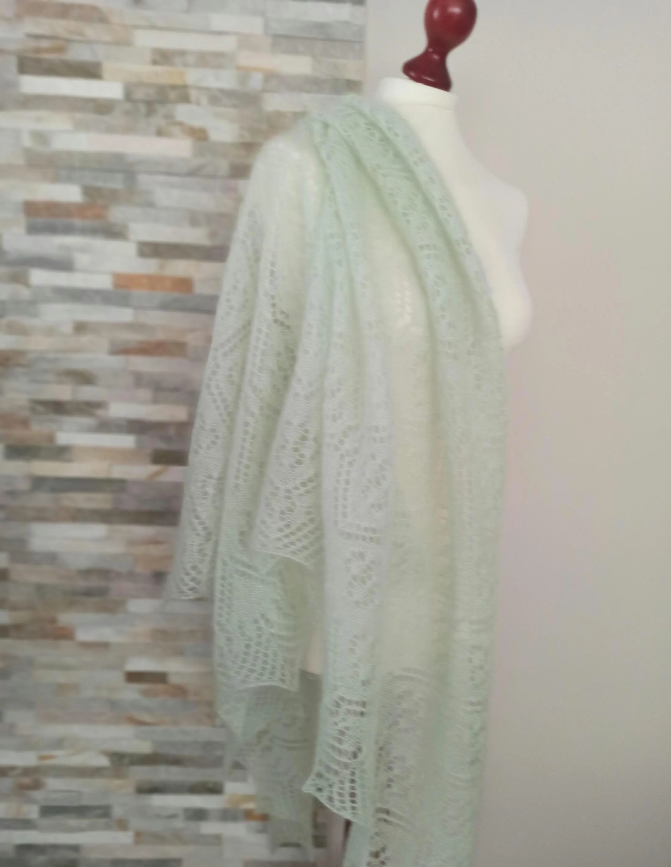 Hand Knitted Lace Shawl, Mint/Pistachio Mohair/Silk Lace Shawl, photo 5