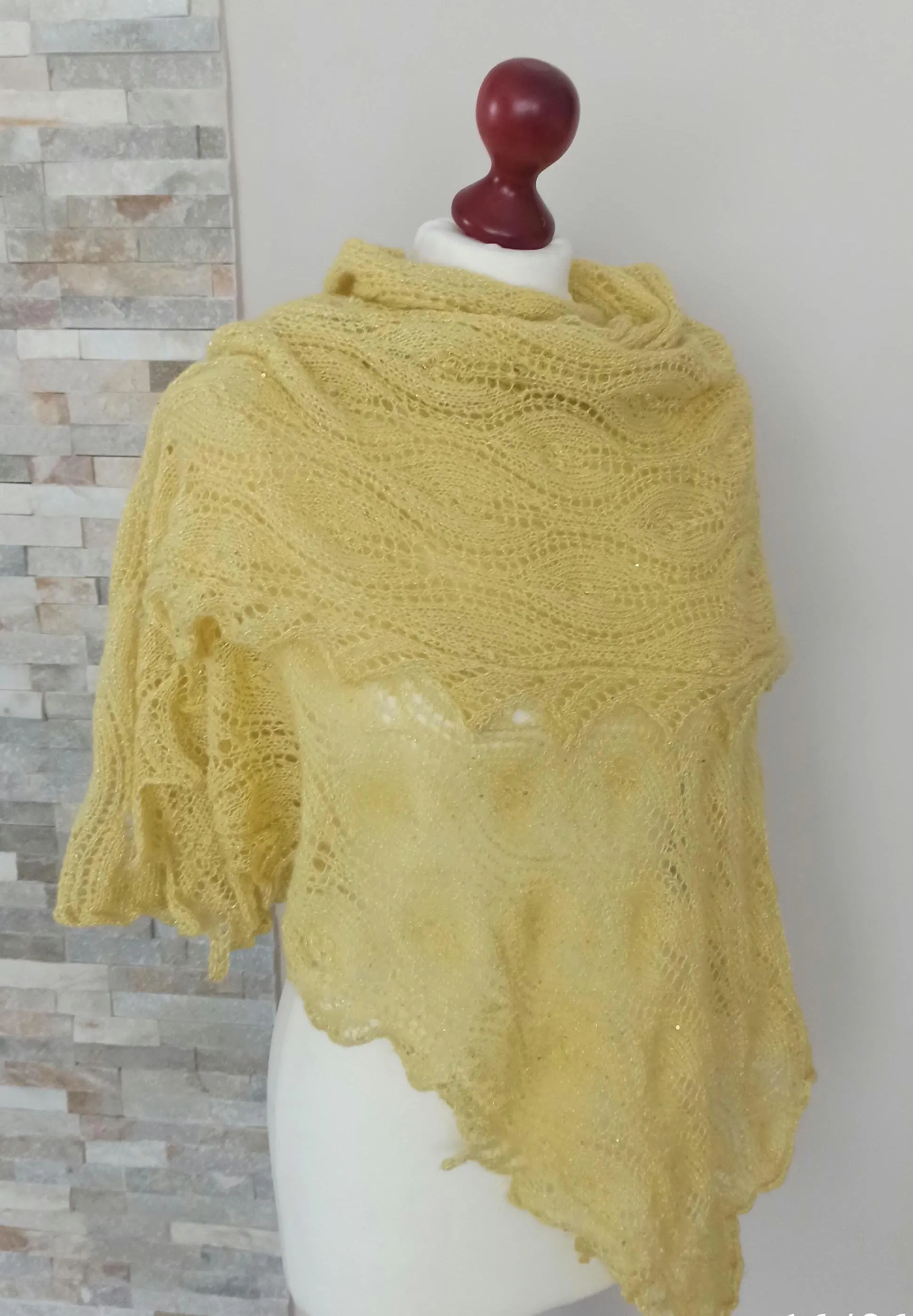 Lace Shawl, Hand knitted  lace shawl, Traditional Estonian pattern, butter yellow color shawl