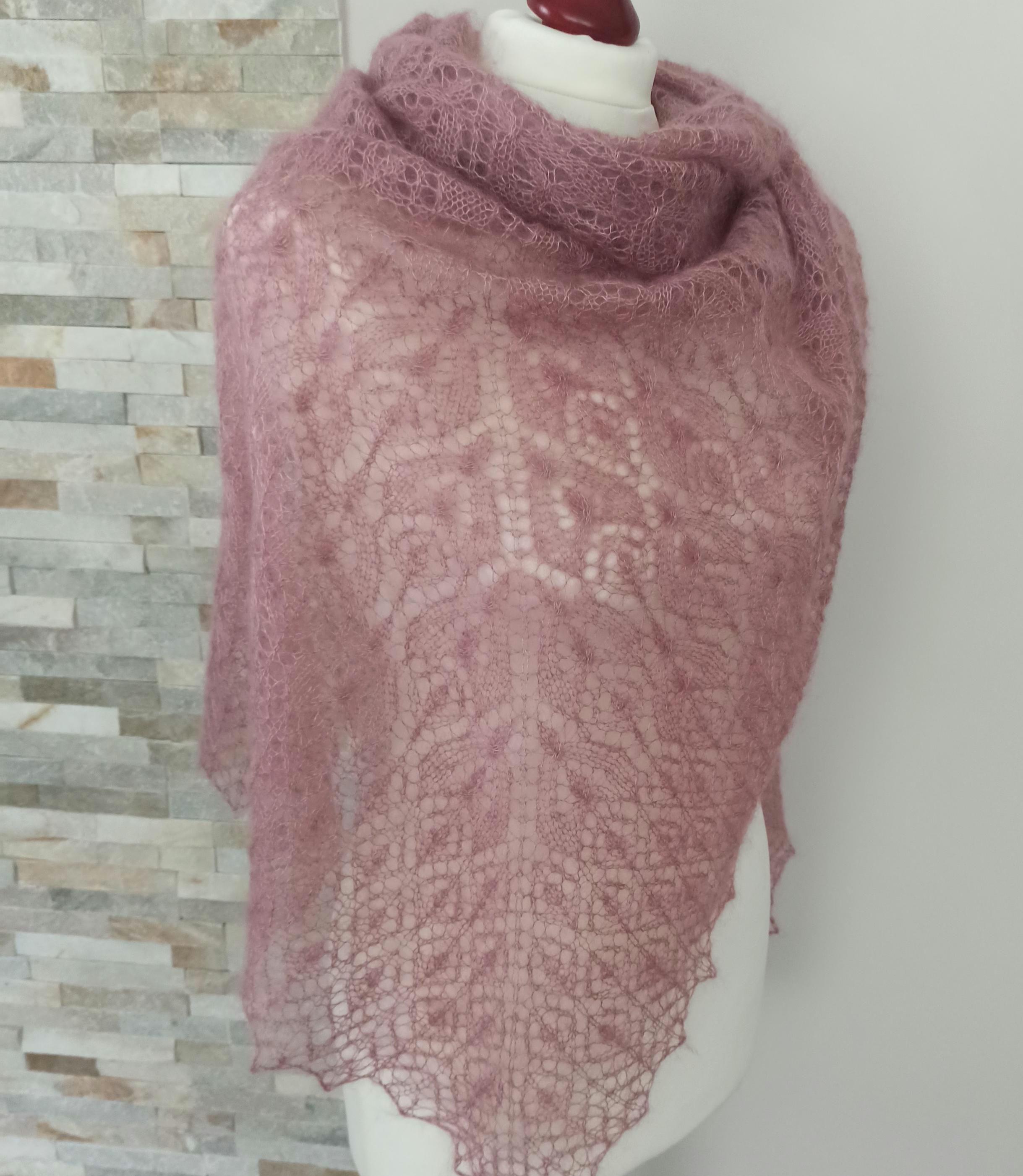 Hand Knitted Lace Shawl, Rose Mohair/Silk Lace Shawl, photo 2