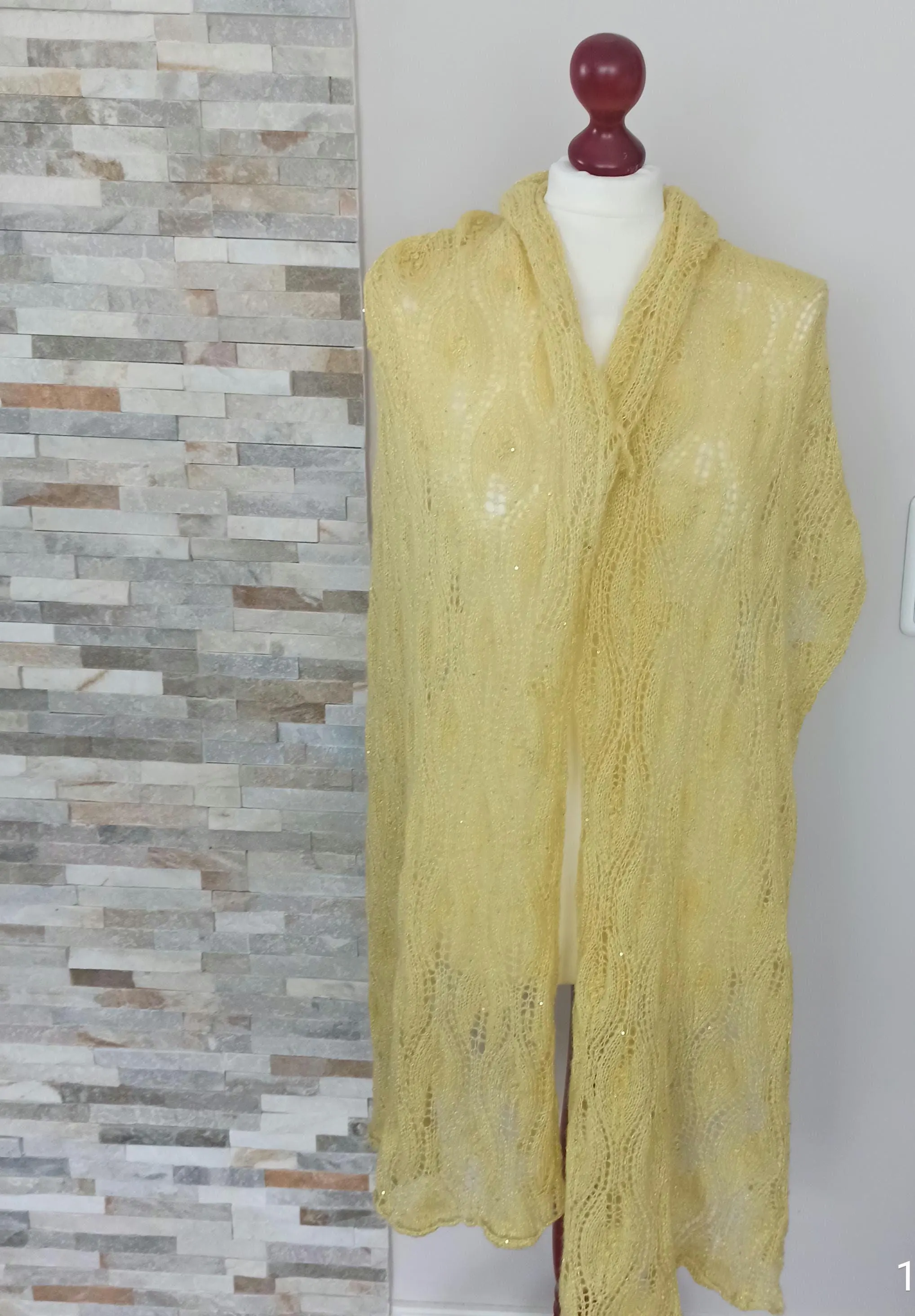 Lace Shawl, Hand knitted  lace shawl, Traditional Estonian pattern, butter yellow color shawl, photo 6