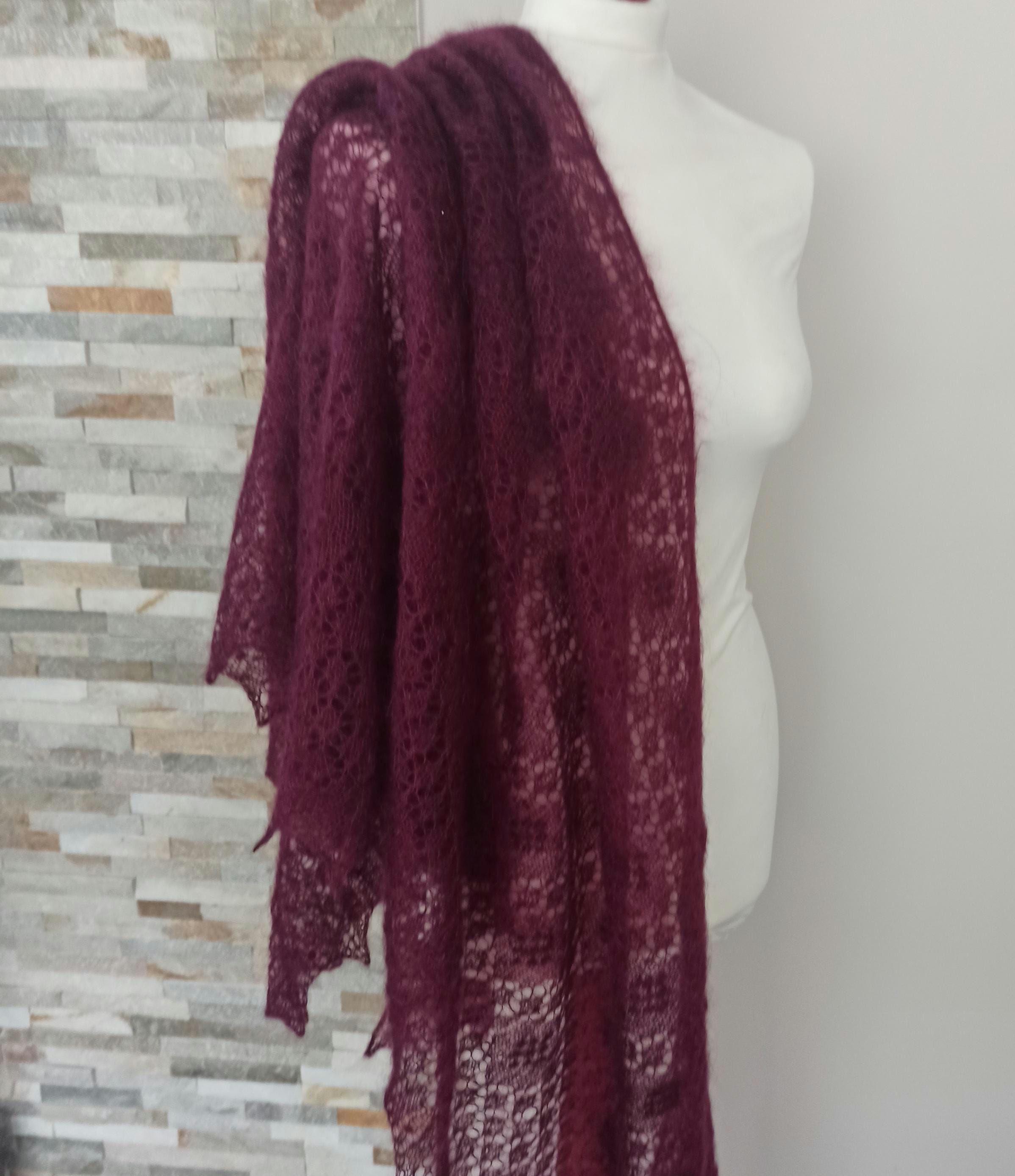 Hand knitted triangular luxurious Mohair/Silk lace shawl,  Lace pattern shawl., photo 3