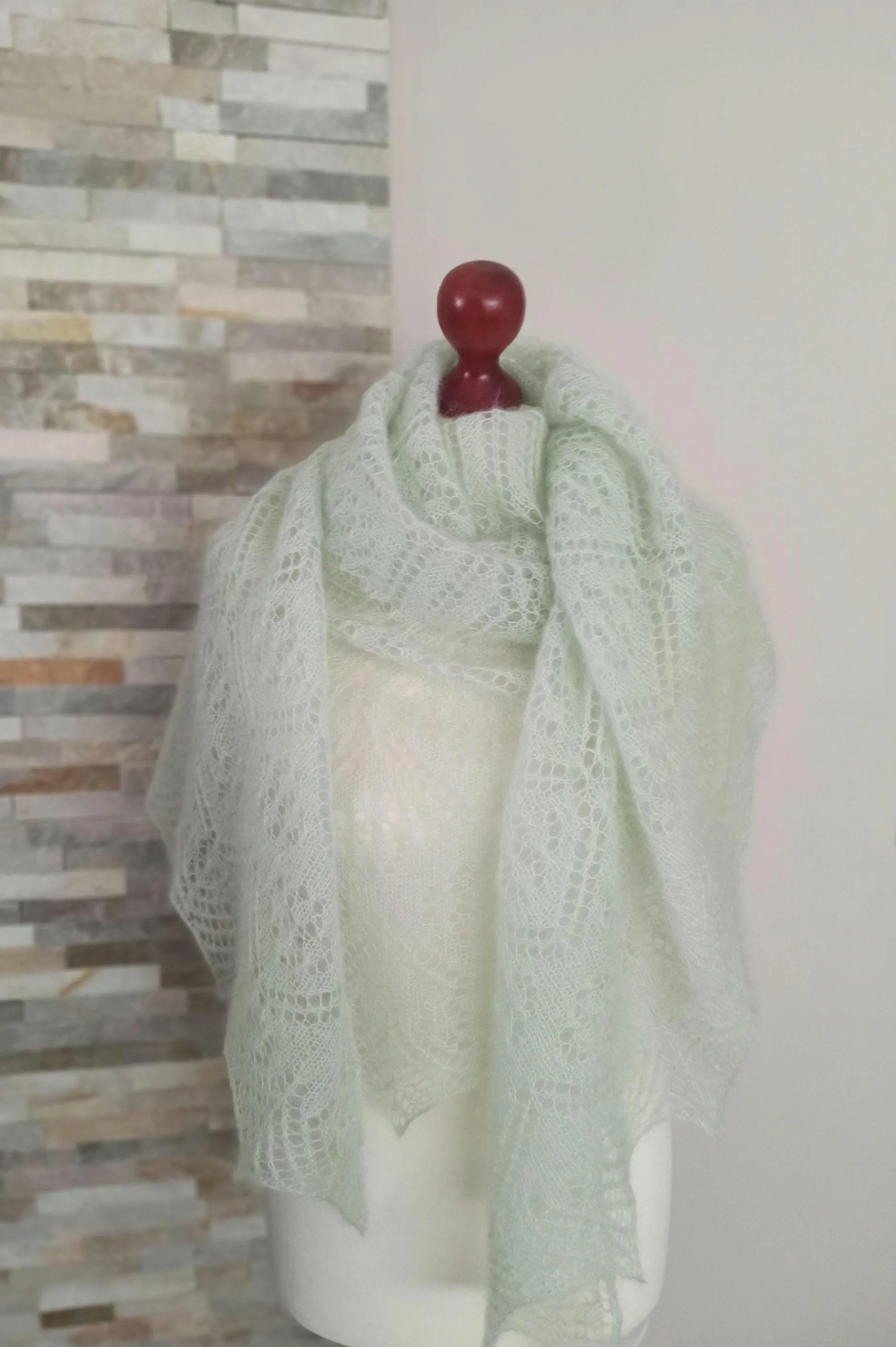 Hand Knitted Lace Shawl, Mint/Pistachio Mohair/Silk Lace Shawl, photo 4