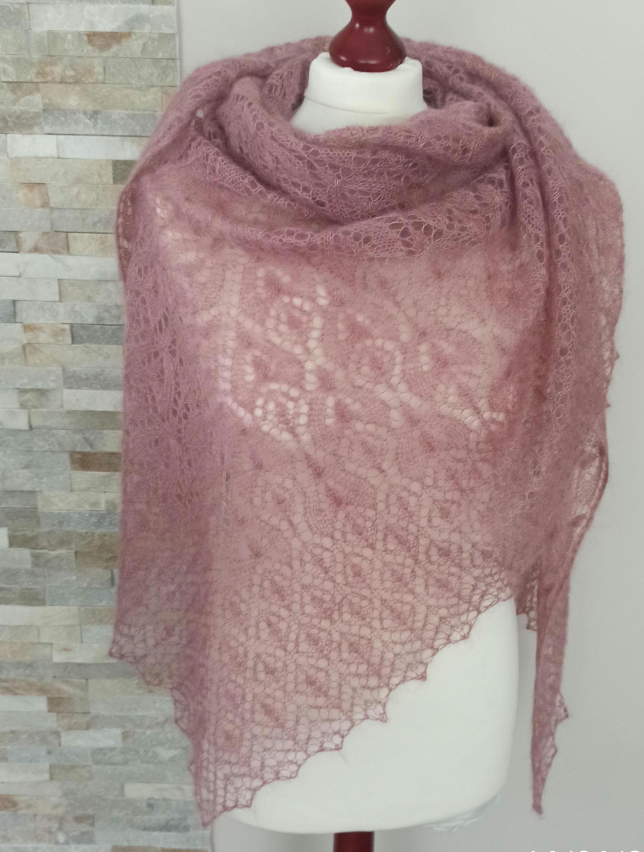Hand Knitted Lace Shawl, Rose Mohair/Silk Lace Shawl, photo 3