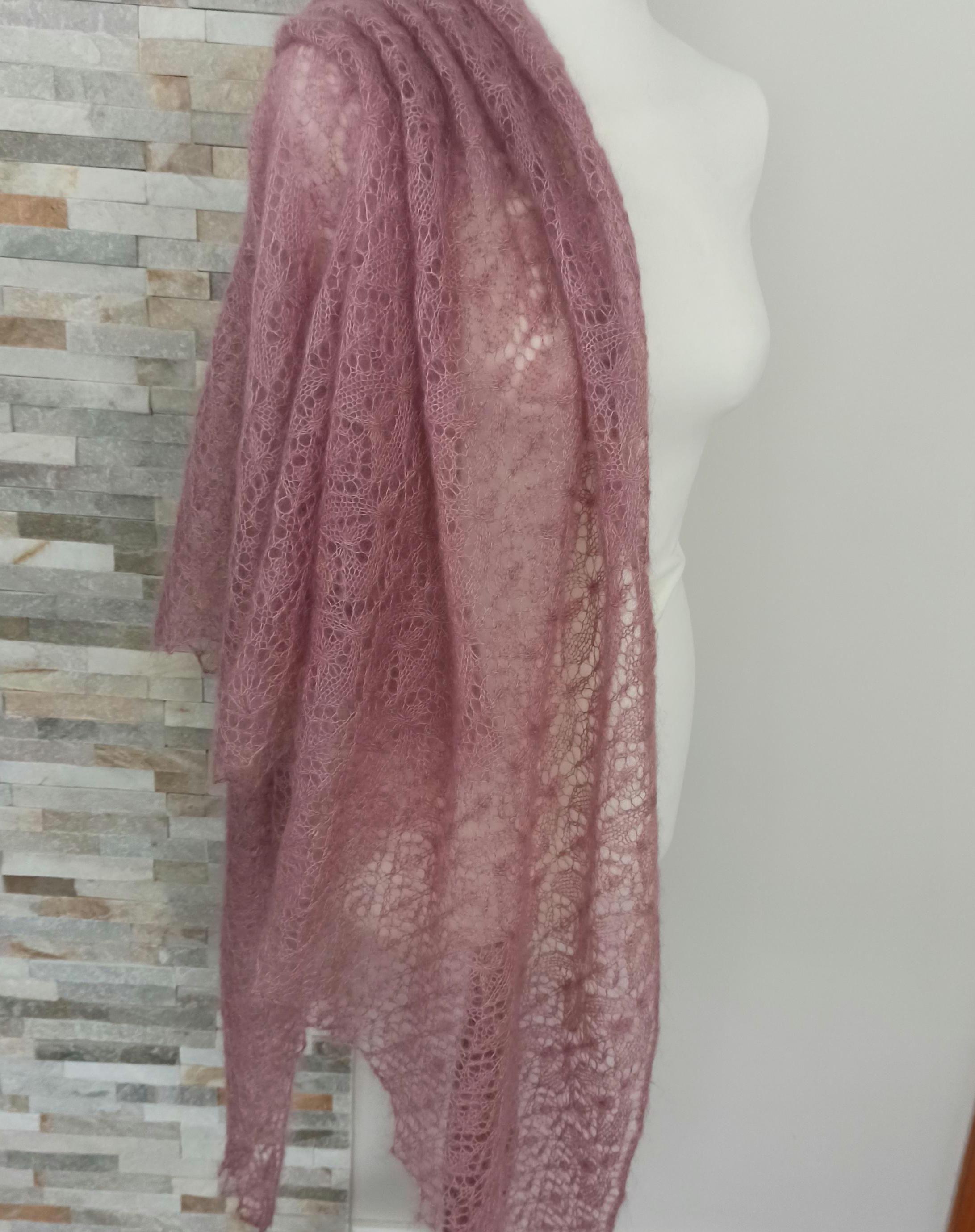 Hand Knitted Lace Shawl, Rose Mohair/Silk Lace Shawl, photo 6