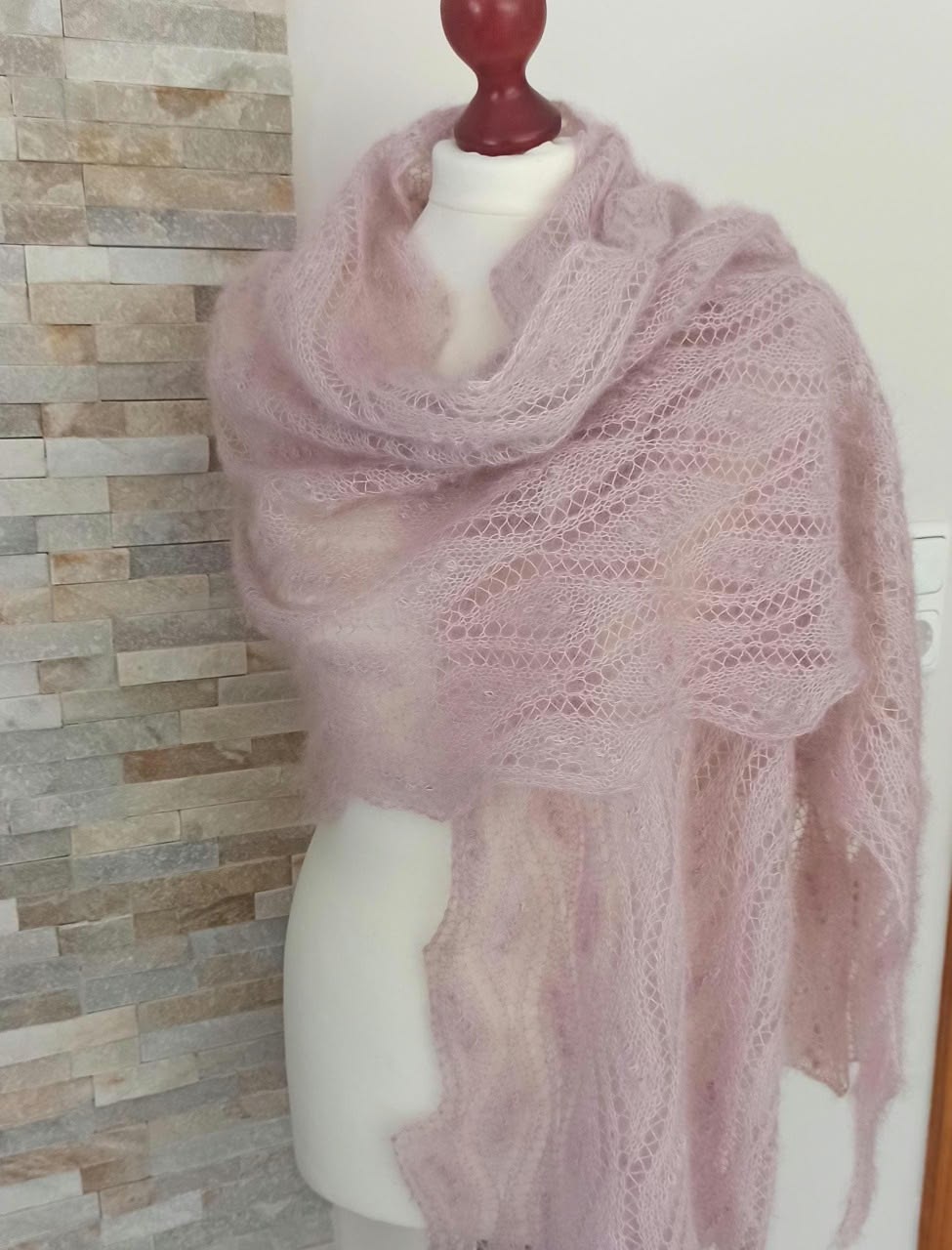 Lace Shawl, Hand knitted  silk/mohair  lace shawl, Traditional Estonian pattern, pastel lilac color shawl