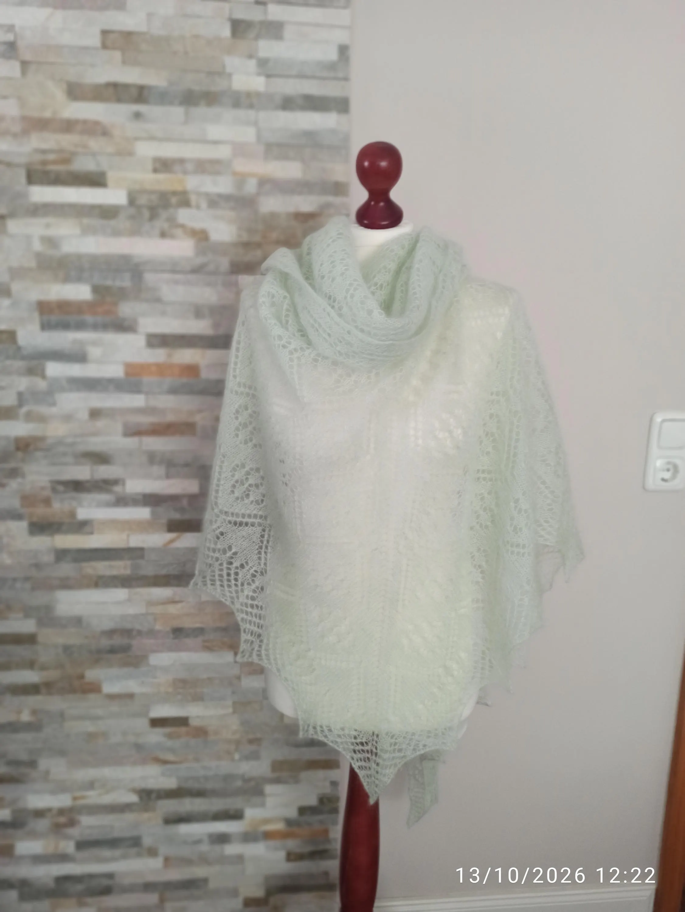 Hand Knitted Lace Shawl, Mint/Pistachio Mohair/Silk Lace Shawl, photo 3
