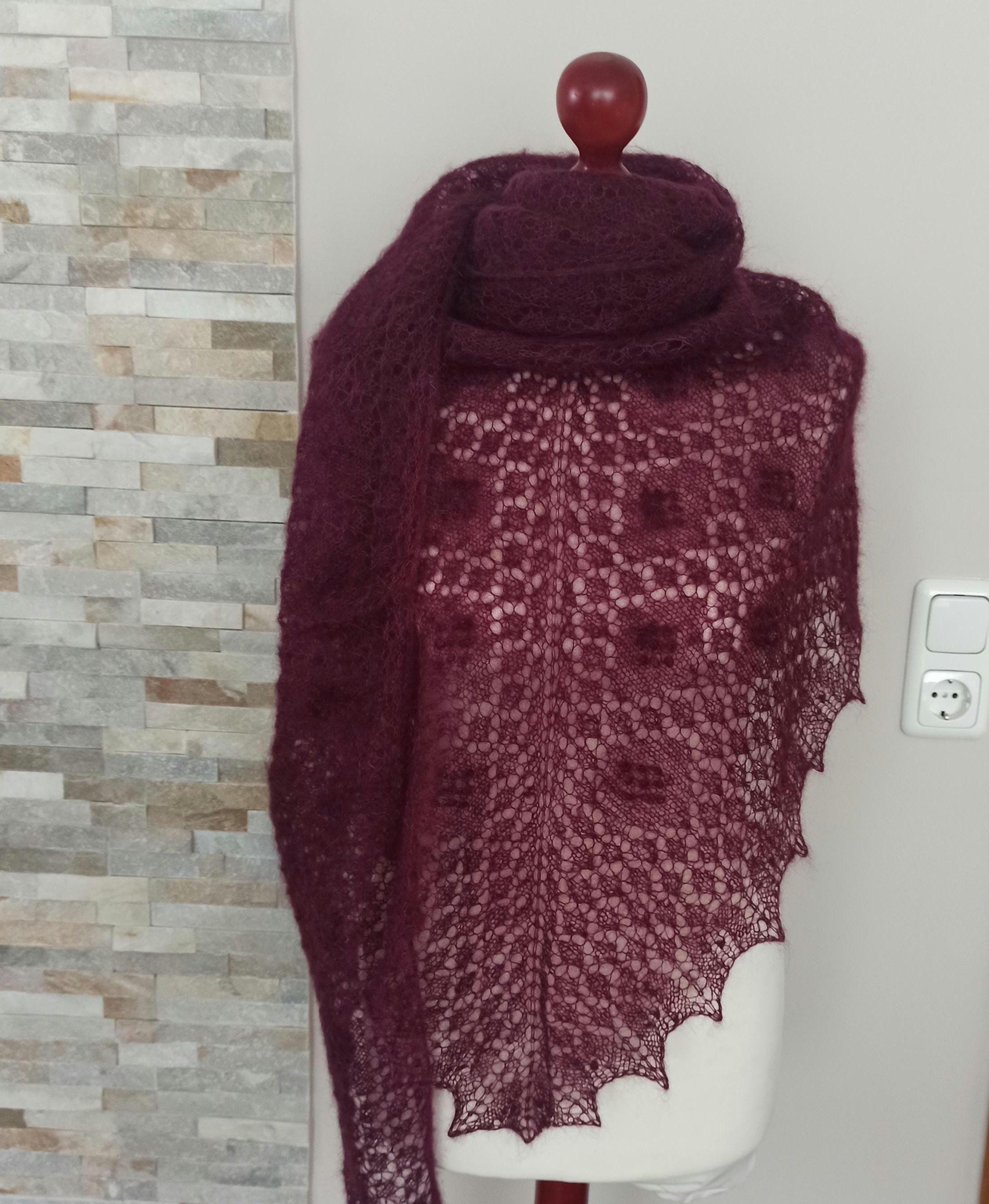 Hand knitted triangular luxurious Mohair/Silk lace shawl,  Lace pattern shawl., photo 4