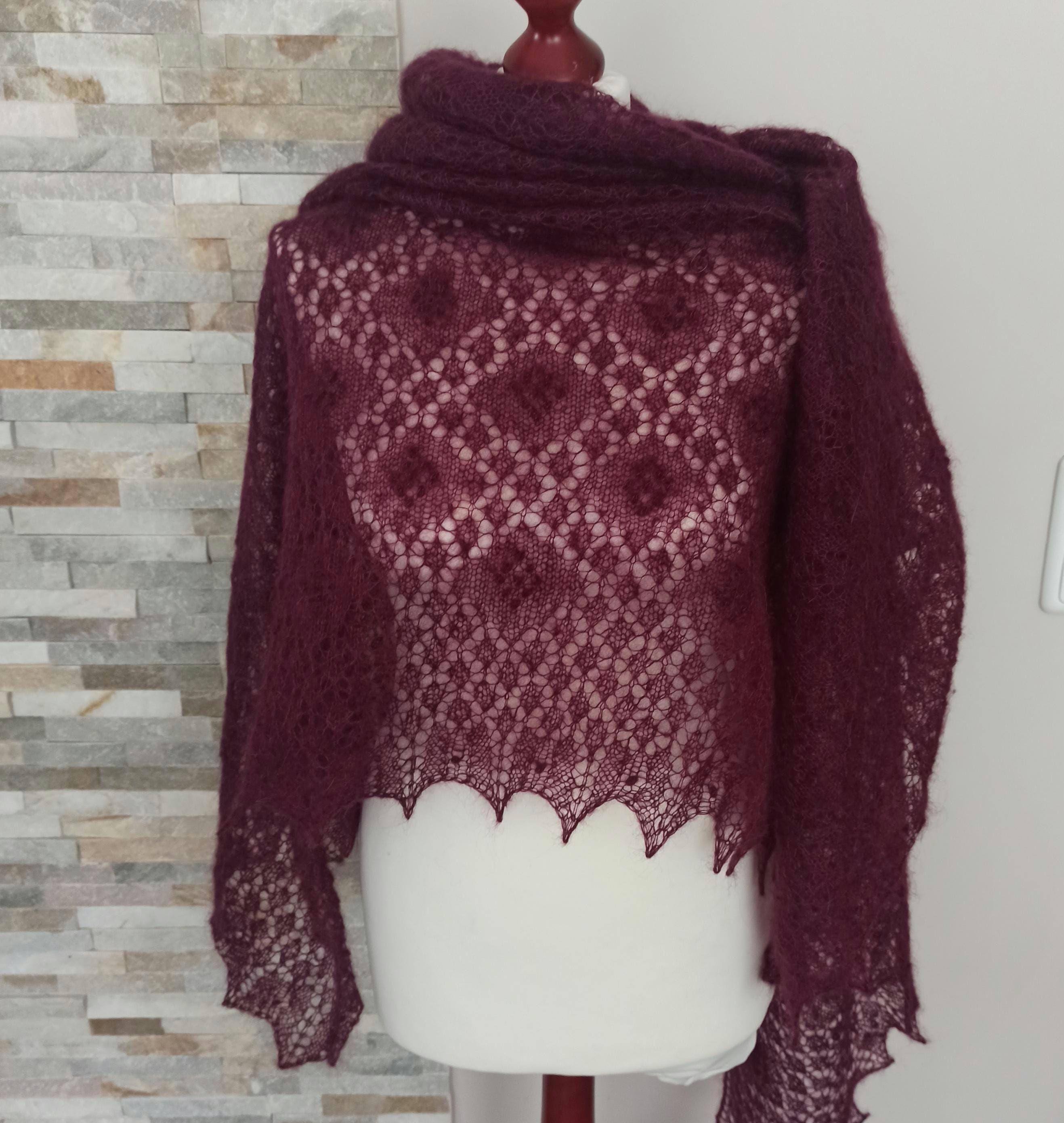 Hand knitted triangular luxurious Mohair/Silk lace shawl,  Lace pattern shawl., photo 6