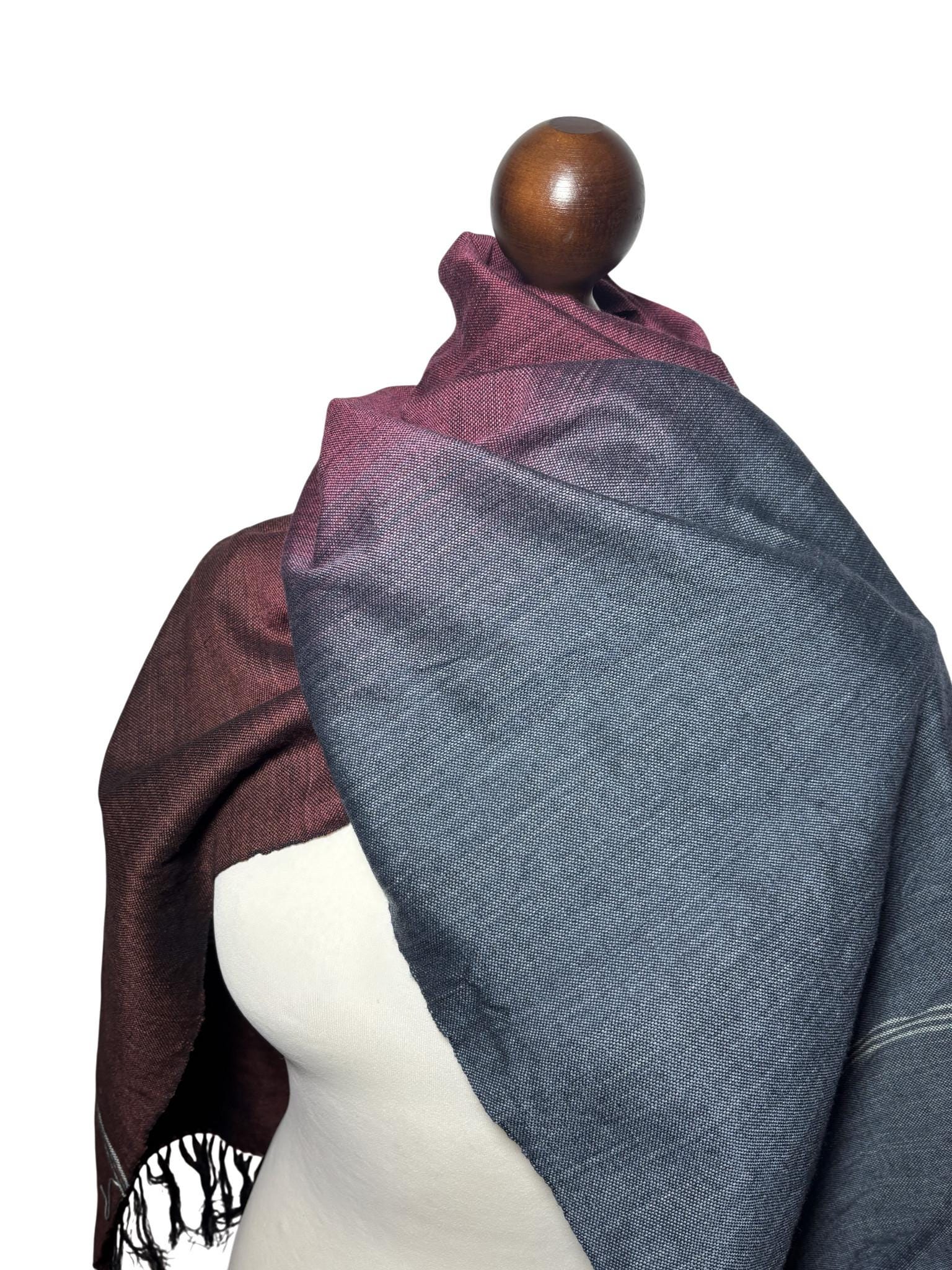 Hand painted Gradient Merino Wool Scarf, Grey Burgundy Brown, Elegant Shawl, Personalized, Gift Card, photo 6