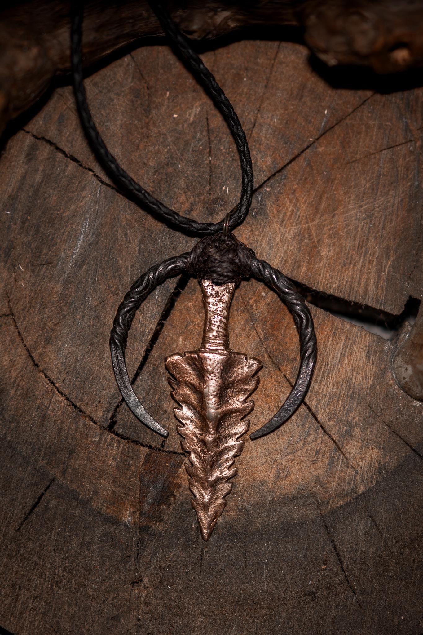 Nightwalker Witch Talisman, Hand-forged iron, cast bronze pendant