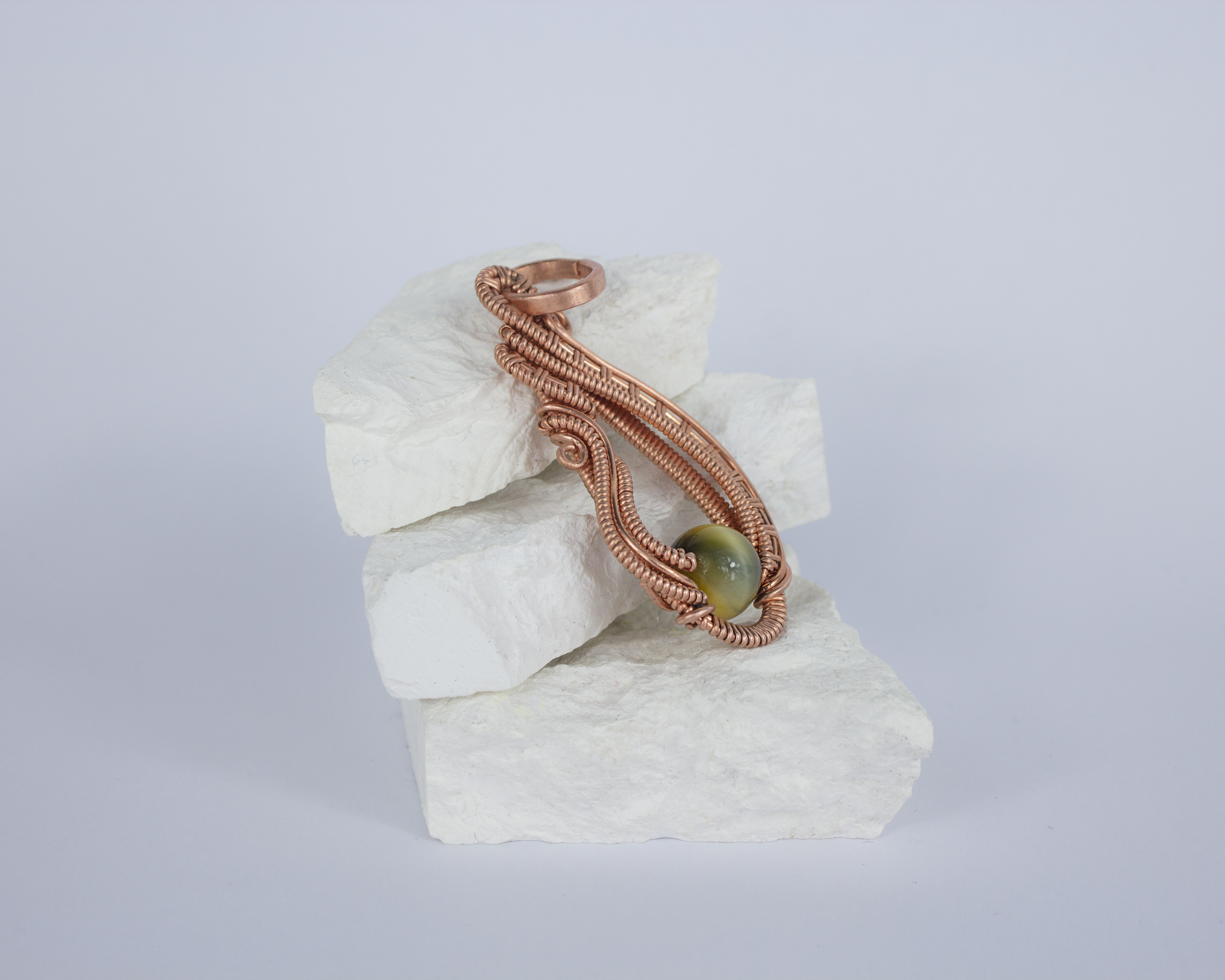 Wire Wrapped Blue Tiger Eye Pendant: Copper Swirl Necklace, photo 5